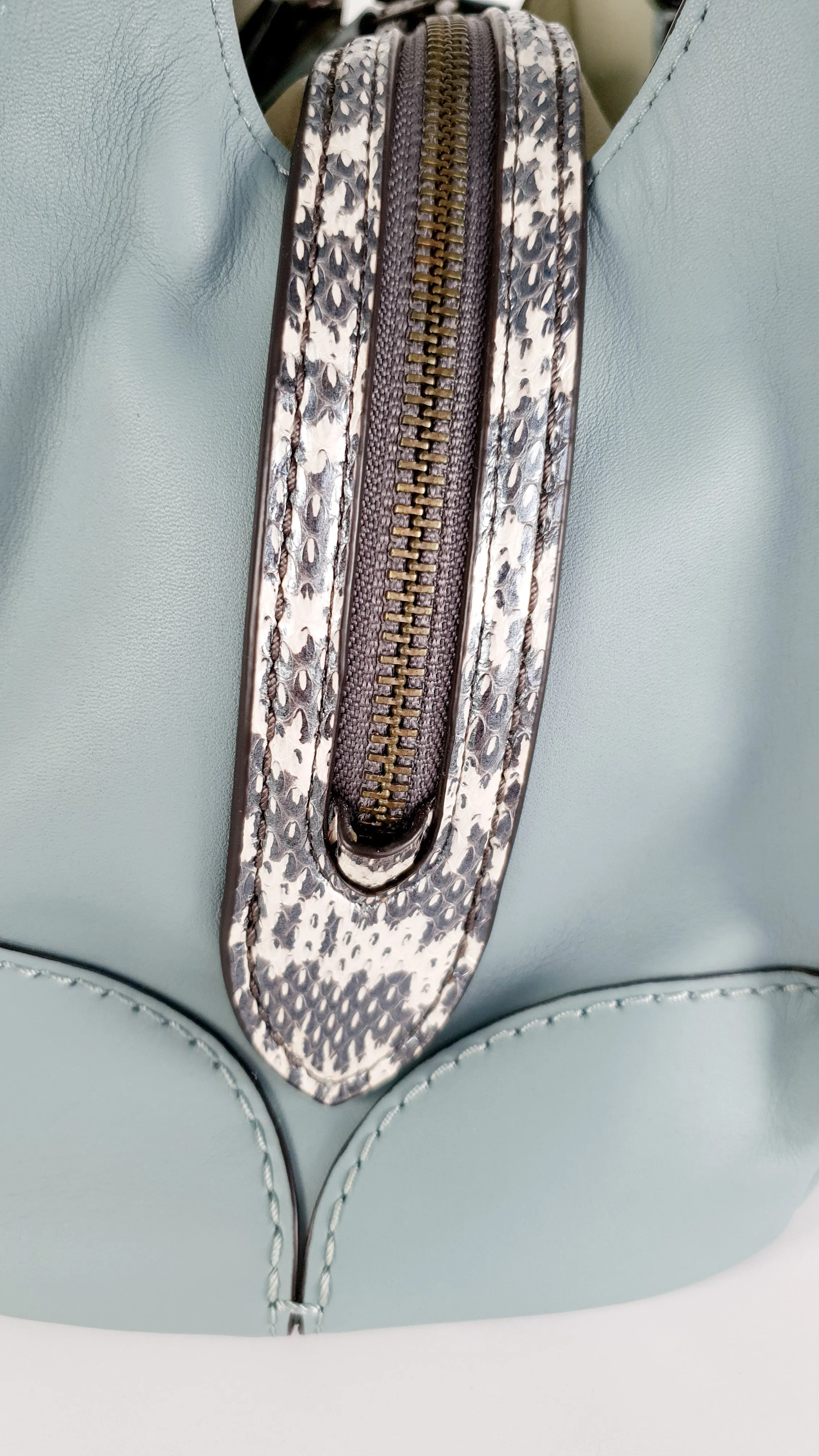Coach Mason Carryall in Sage Pale Blue Green Smooth Leather with Snakeskin - Coach 38717