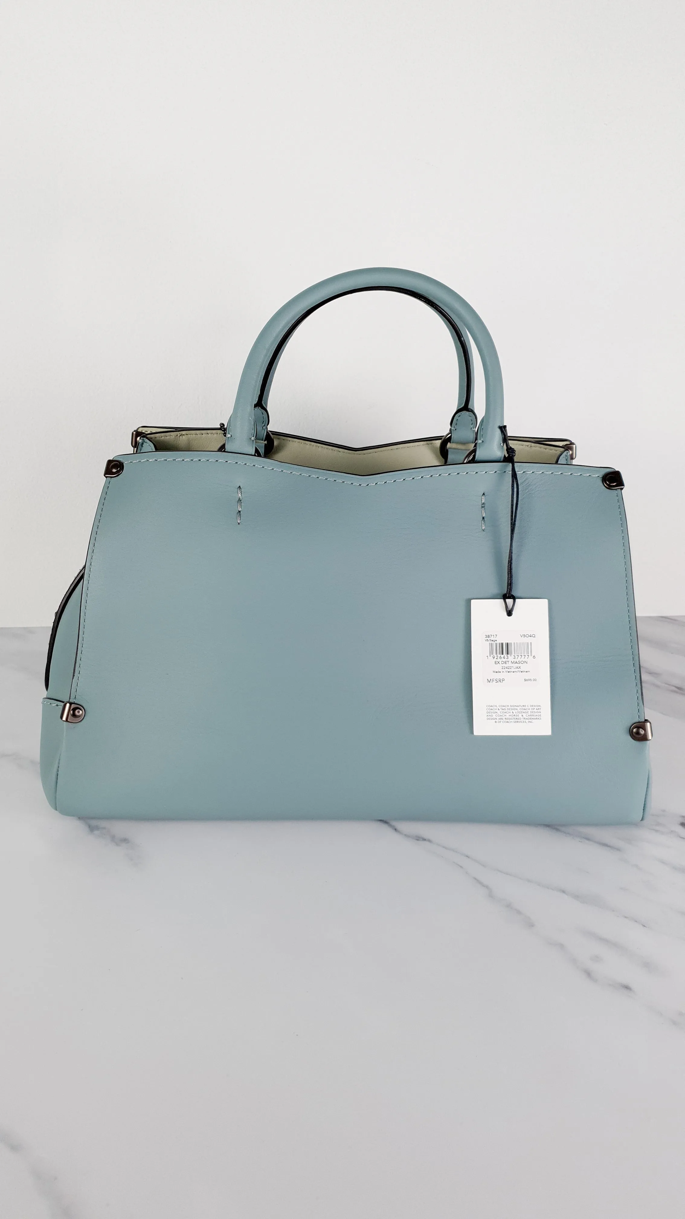Coach Mason Carryall in Sage Pale Blue Green Smooth Leather with Snakeskin - Coach 38717