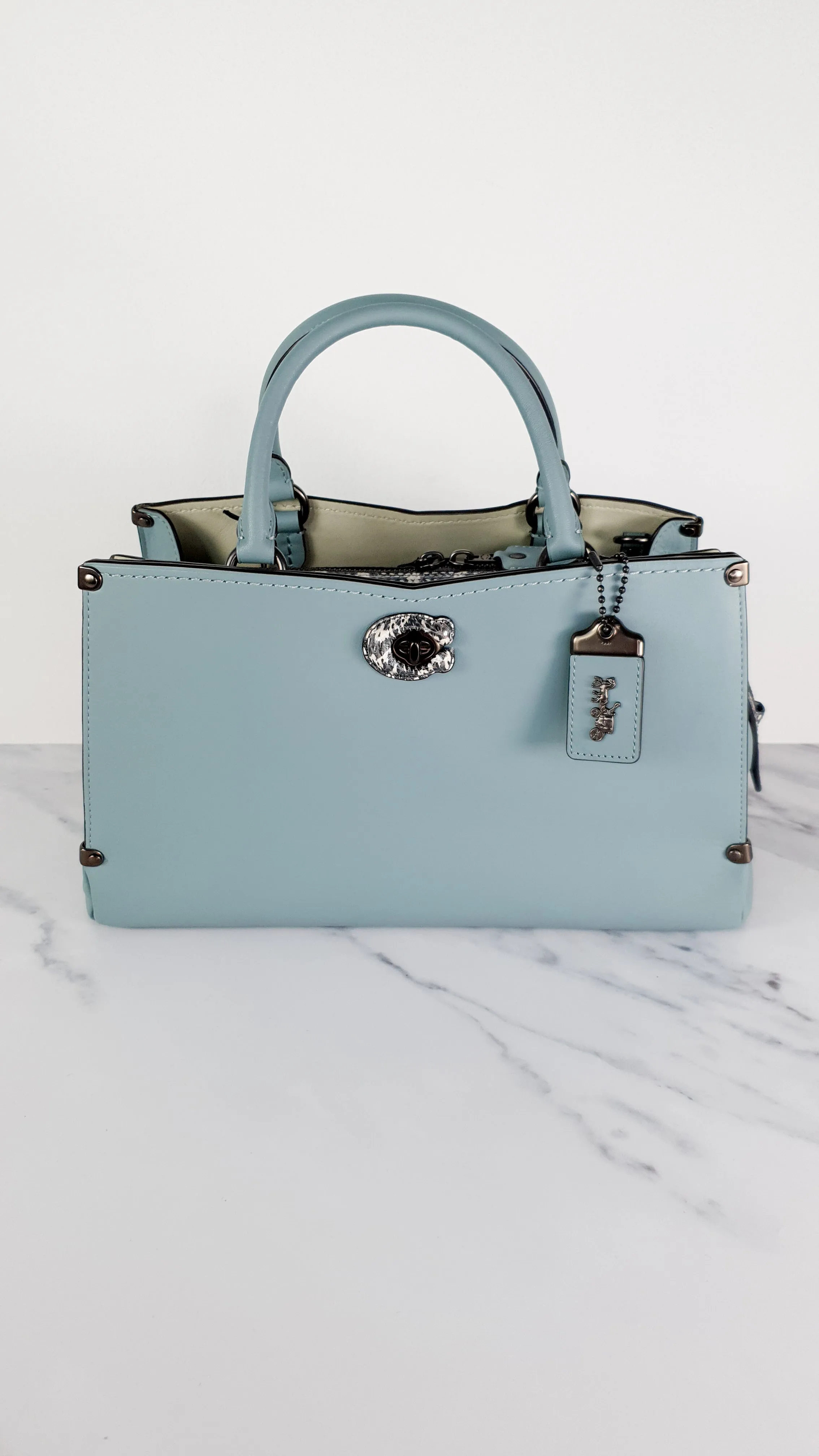 Coach Mason Carryall in Sage Pale Blue Green Smooth Leather with Snakeskin - Coach 38717