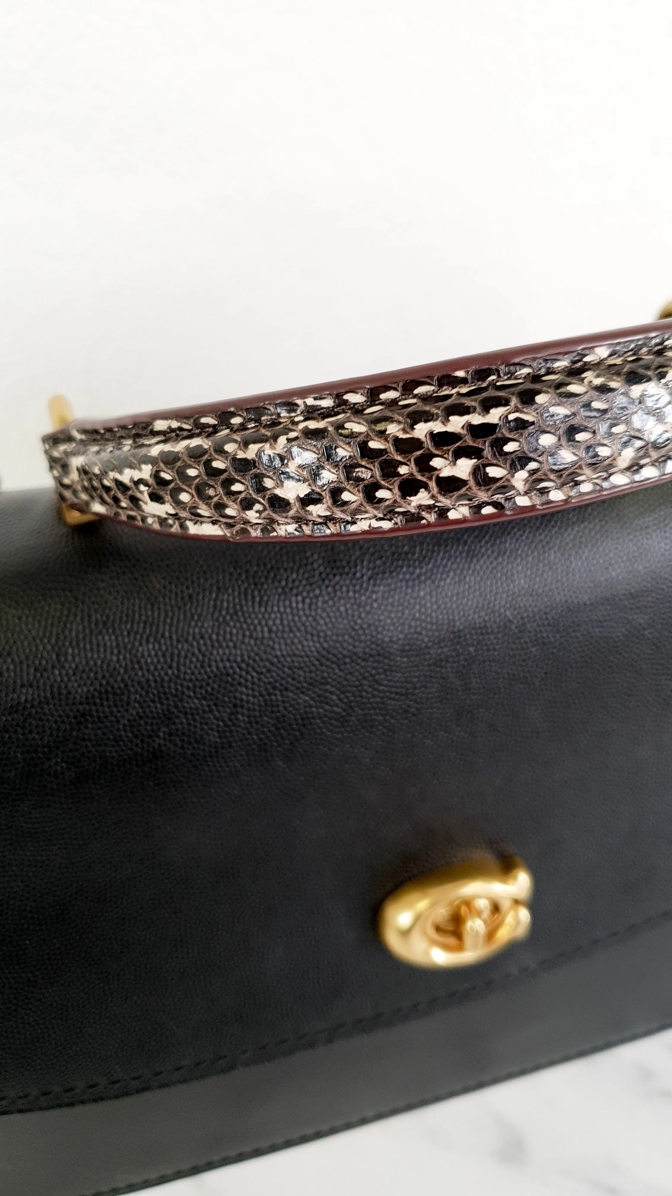 Coach Parker 32 Tophandle Carryall in Black Crossgrain & Smooth Leather with Snakeskin Details - Handbag Exotic Crossbody Bag - Coach 73969
