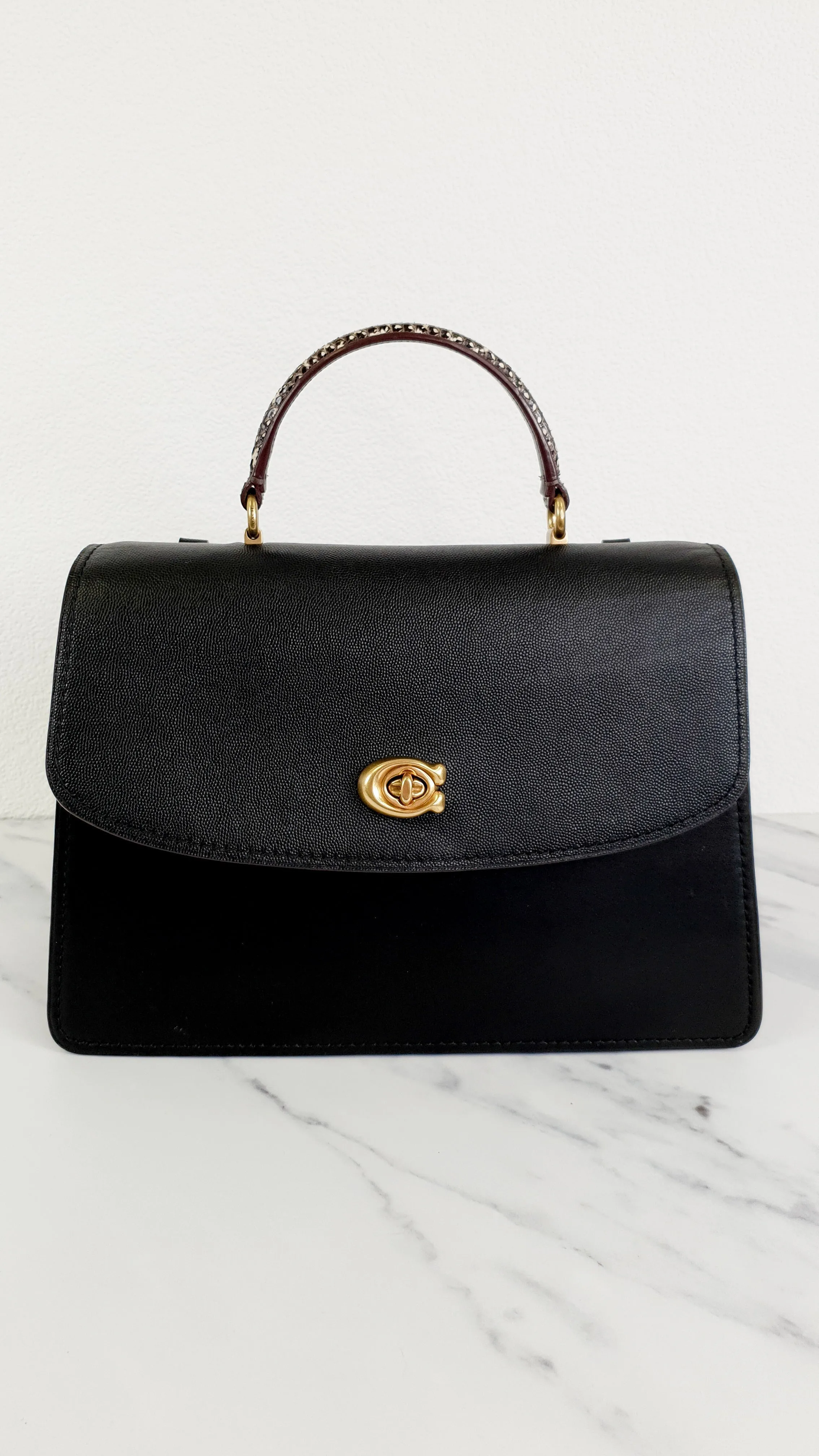 Coach Parker 32 Tophandle Carryall in Black Crossgrain & Smooth Leather with Snakeskin Details - Handbag Exotic Crossbody Bag - Coach 73969