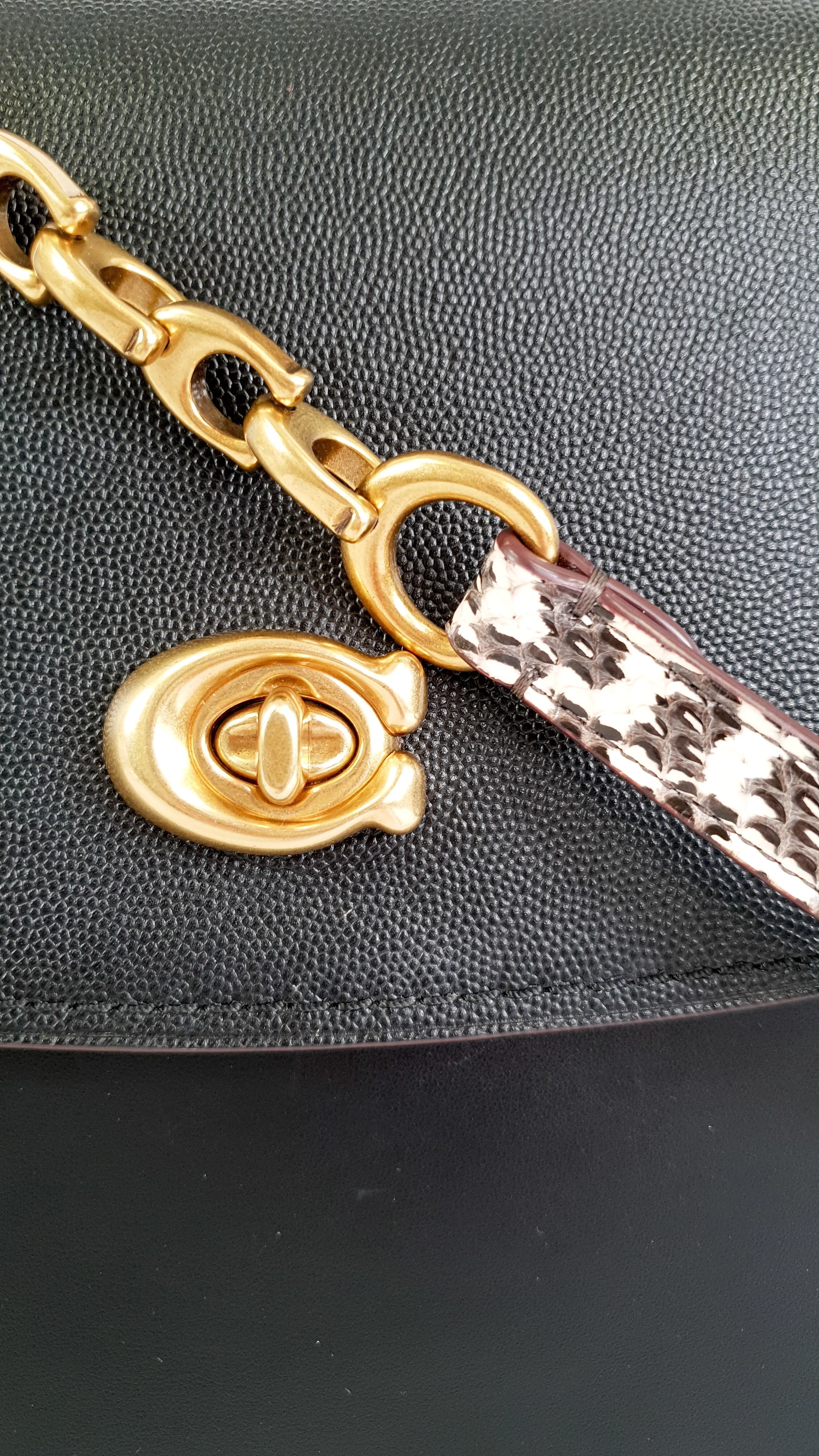 Coach Parker 32 Tophandle Carryall in Black Crossgrain & Smooth Leather with Snakeskin Details - Handbag Exotic Crossbody Bag - Coach 73969