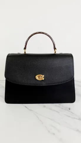 Coach Parker 32 Tophandle Carryall in Black Crossgrain & Smooth Leather with Snakeskin Details - Handbag Exotic Crossbody Bag - Coach 73969