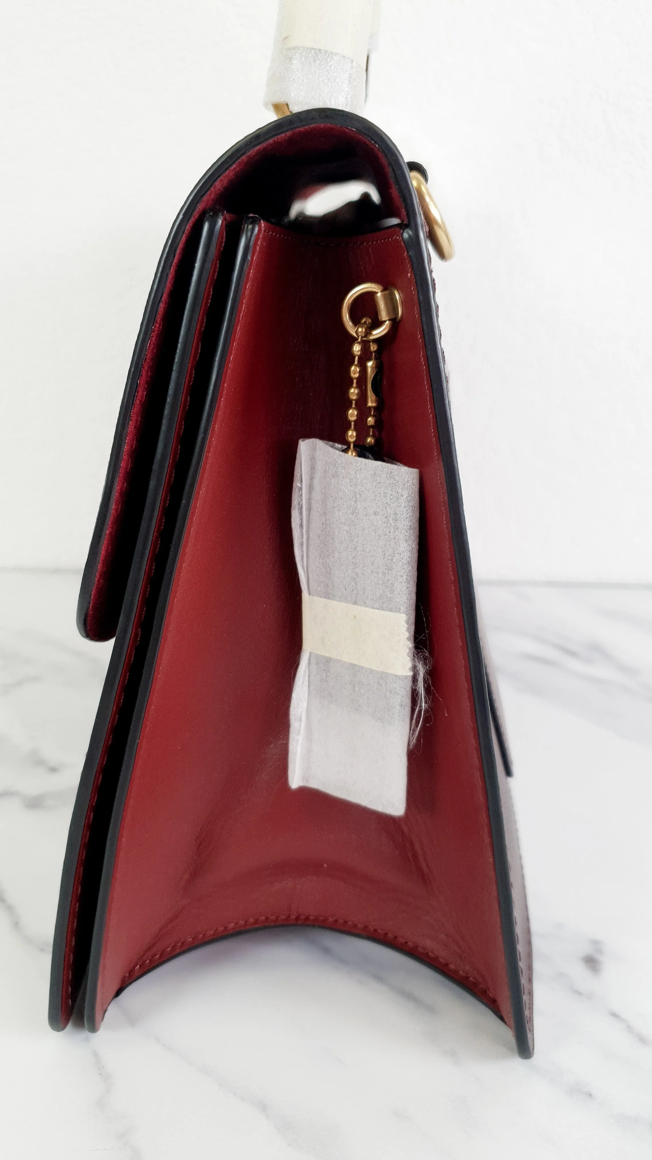 Coach Parker 32 Tophandle Carryall in Oxblood Burgundy Colorblock with Snakeskin Details & C Chain - Handbag Exotic Crossbody Bag Coach 73969