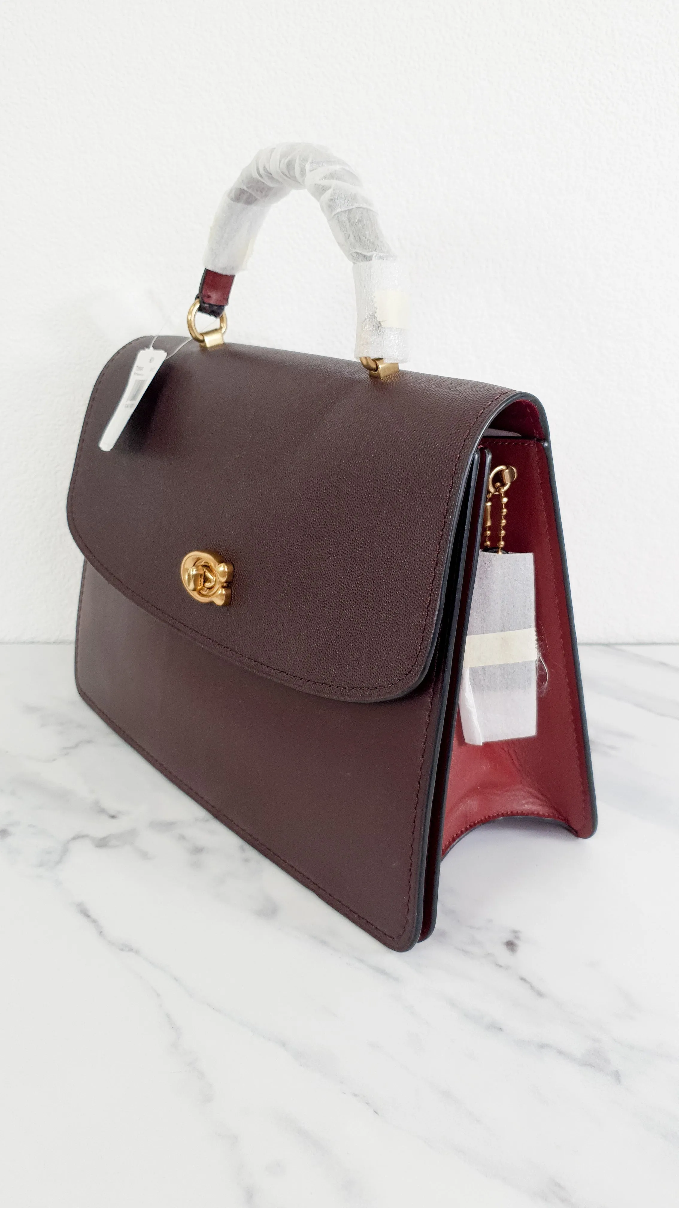 Coach Parker 32 Tophandle Carryall in Oxblood Burgundy Colorblock with Snakeskin Details & C Chain - Handbag Exotic Crossbody Bag Coach 73969