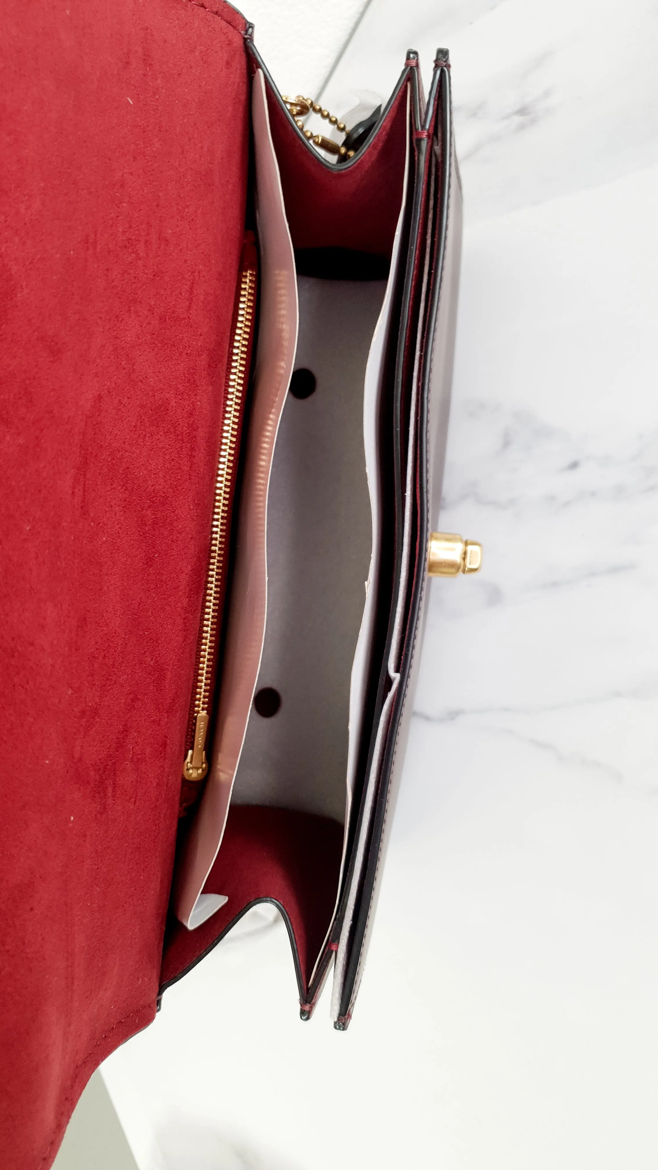 Coach Parker 32 Tophandle Carryall in Oxblood Burgundy Colorblock with Snakeskin Details & C Chain - Handbag Exotic Crossbody Bag Coach 73969
