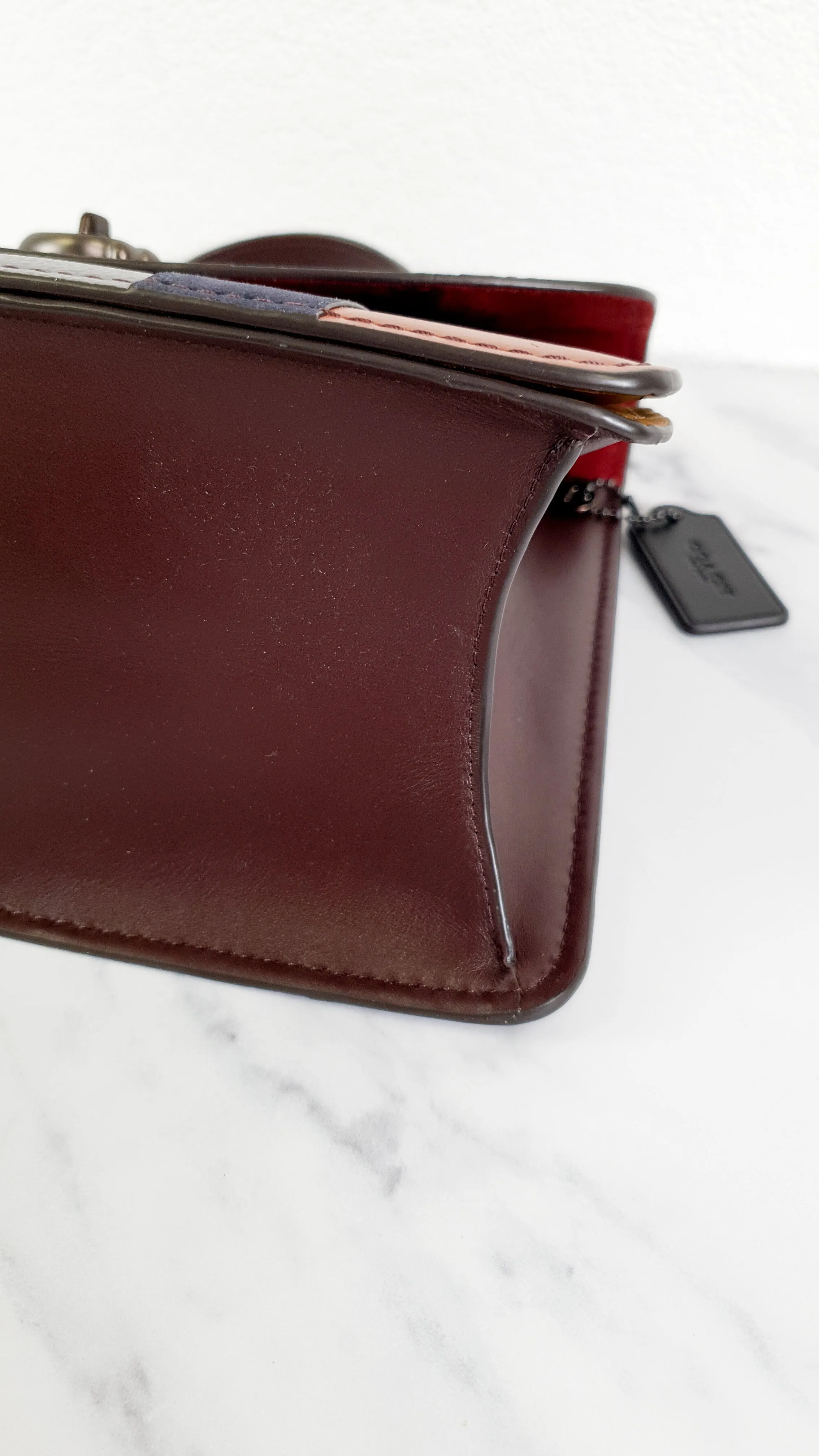 Coach Parker Tophandle 32 with Patchwork Stripes Carryall in Black Leather with Suede - Handbag Crossbody Bag - Coach 73823