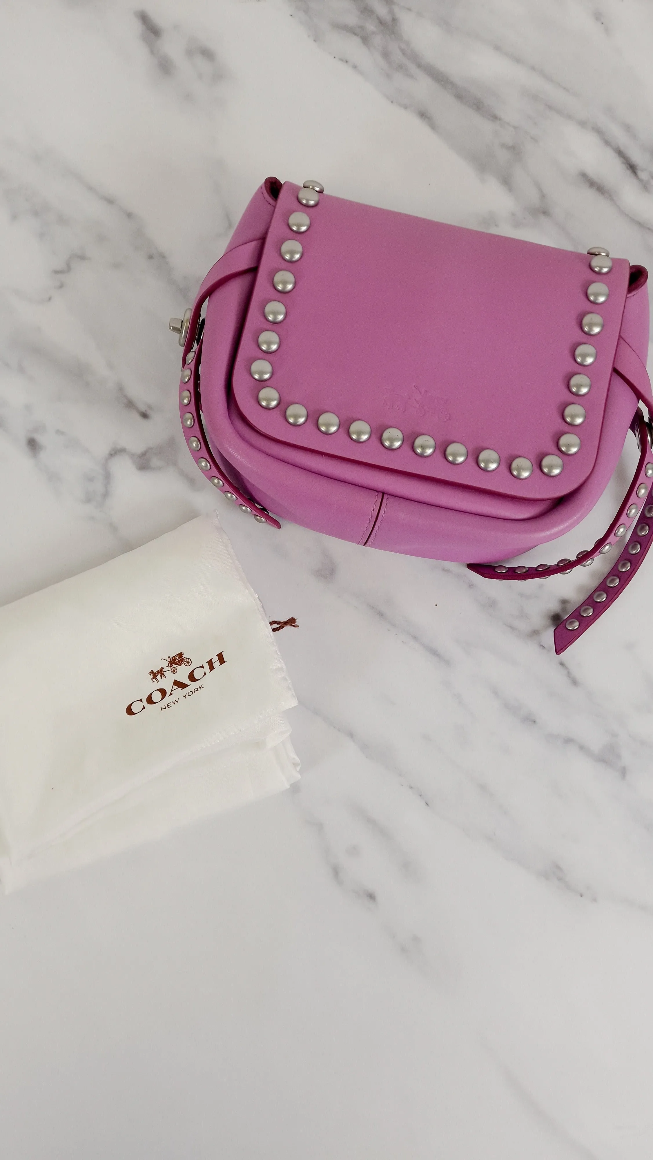 Coach Rivets Dakotah 15 Crossbody Bag in Puce Purple Pink Smooth Calf Leather - Coach 35751