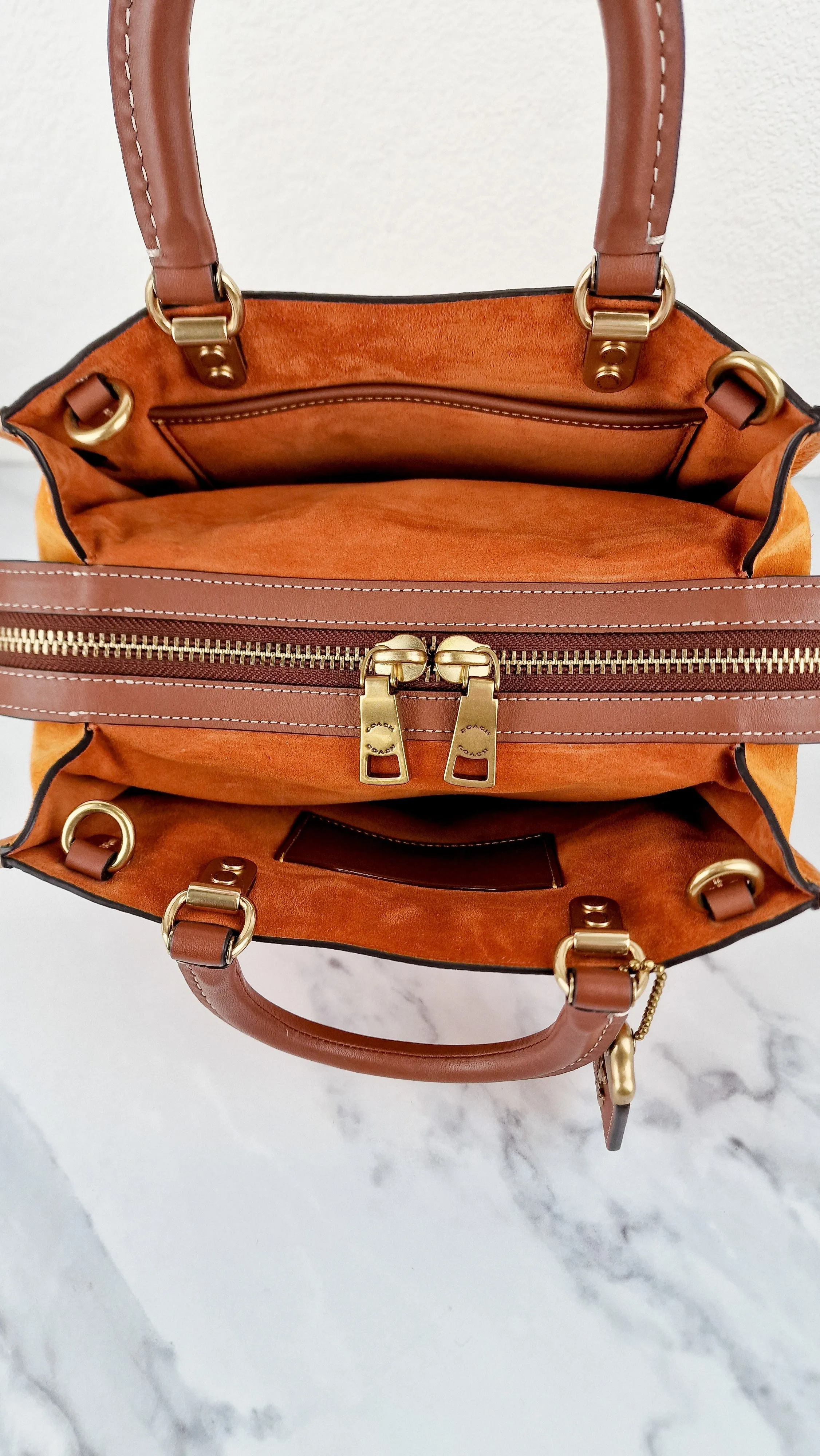 Coach Rogue 25 Colorblock Papaya Orange Leather & Suede - Handbag Crossbody Shoulder Bag - Coach C5575