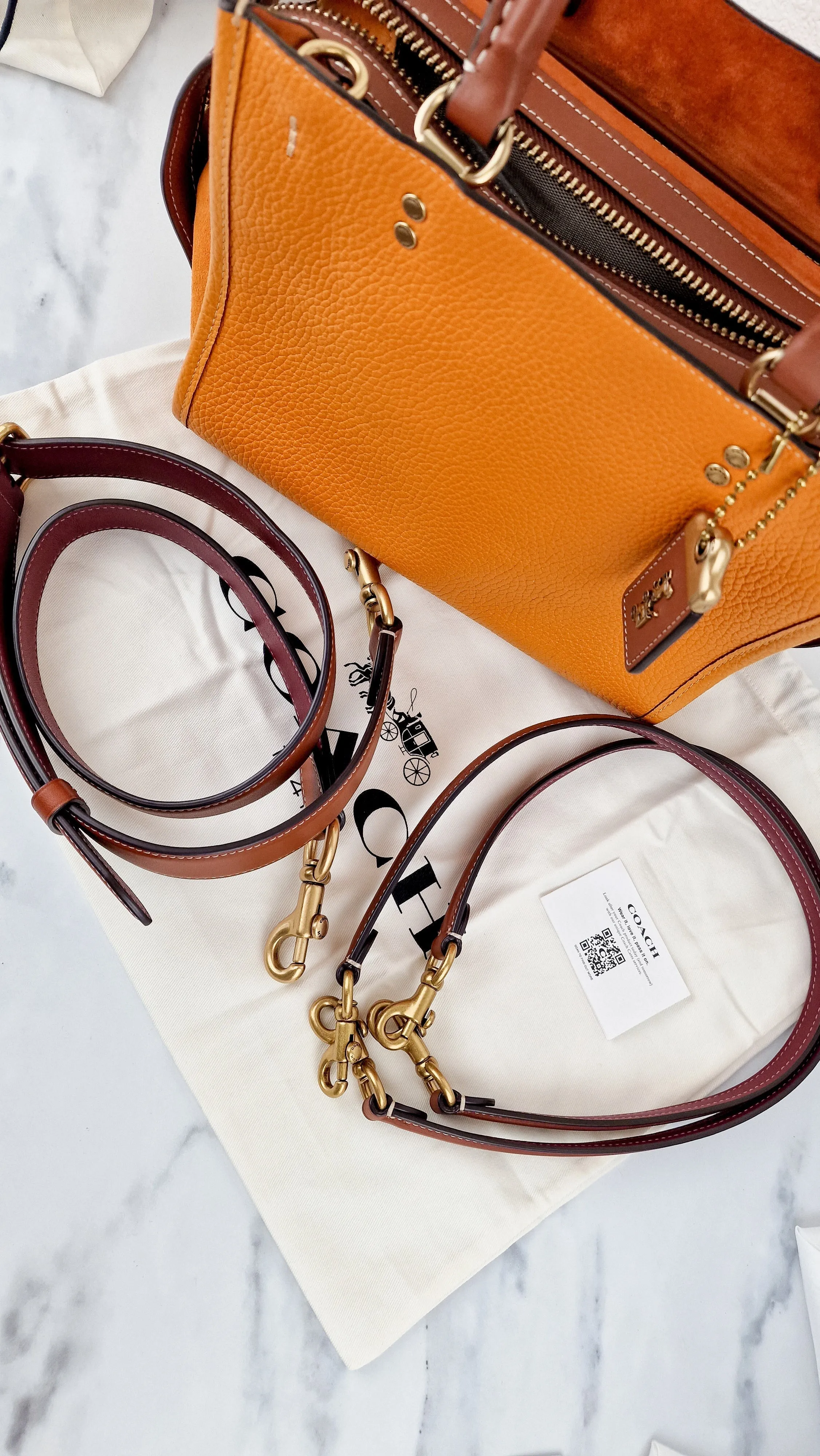 Coach Rogue 25 Colorblock Papaya Orange Leather & Suede - Handbag Crossbody Shoulder Bag - Coach C5575