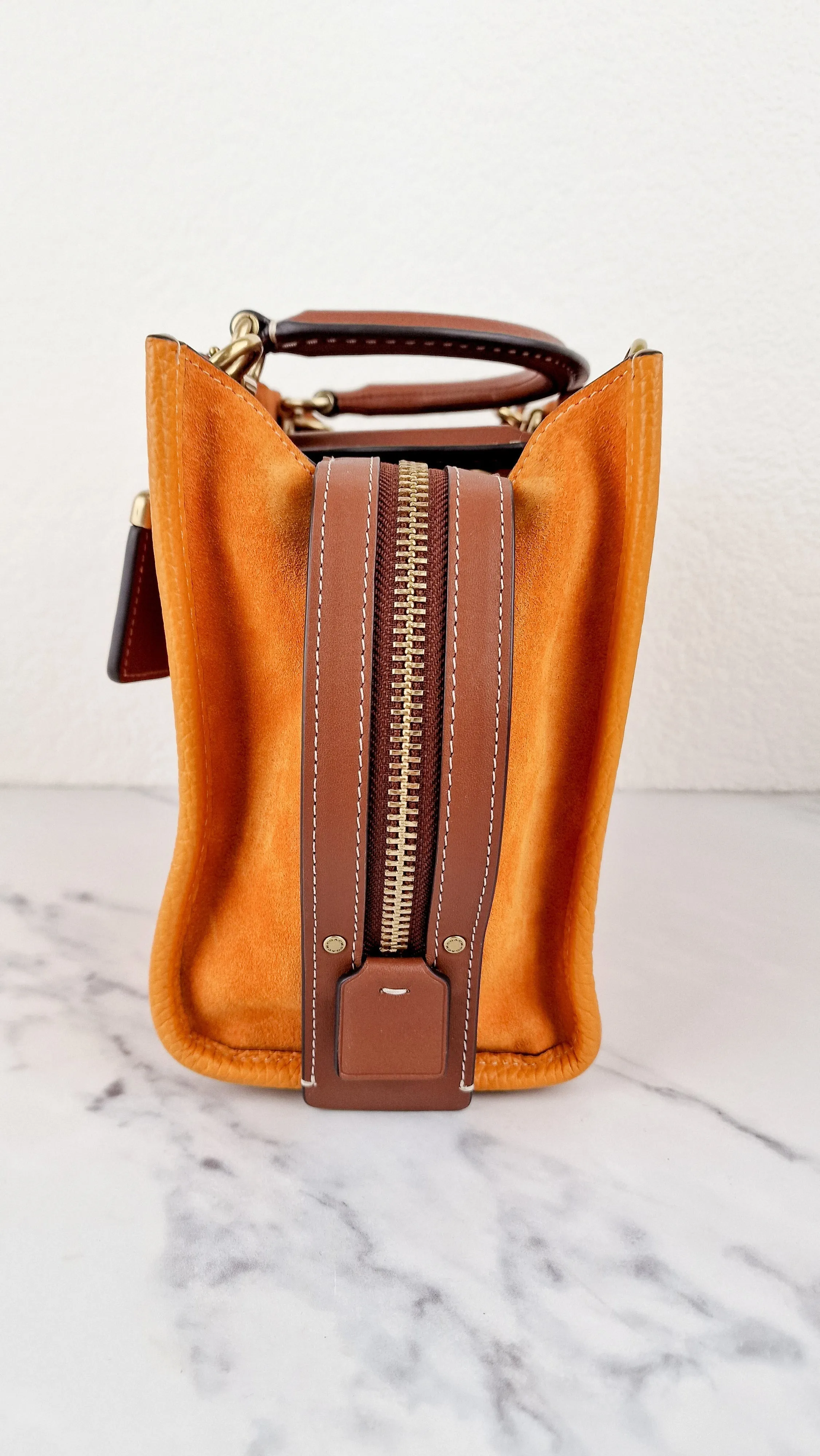 Coach Rogue 25 Colorblock Papaya Orange Leather & Suede - Handbag Crossbody Shoulder Bag - Coach C5575