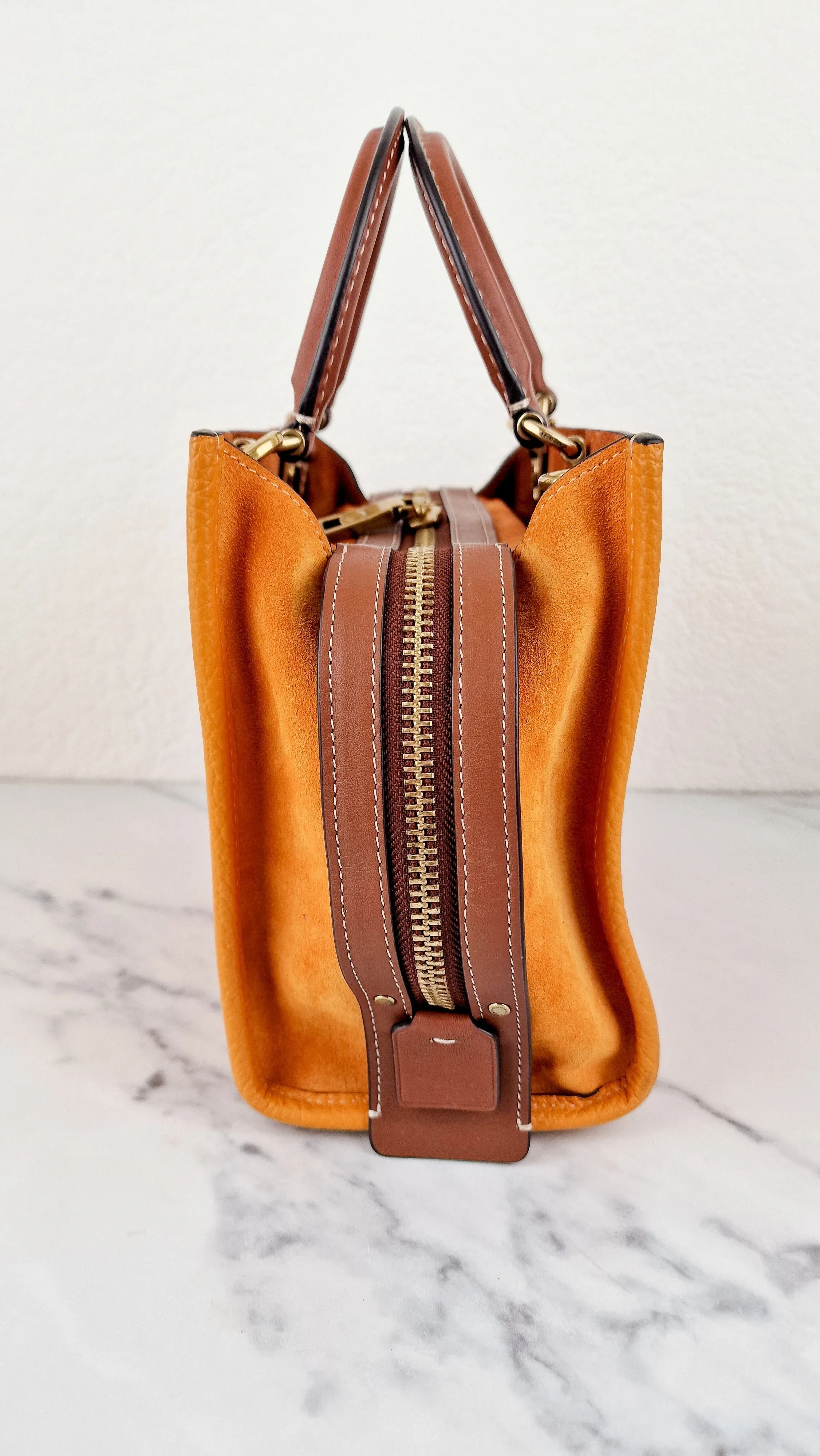 Coach Rogue 25 Colorblock Papaya Orange Leather & Suede - Handbag Crossbody Shoulder Bag - Coach C5575