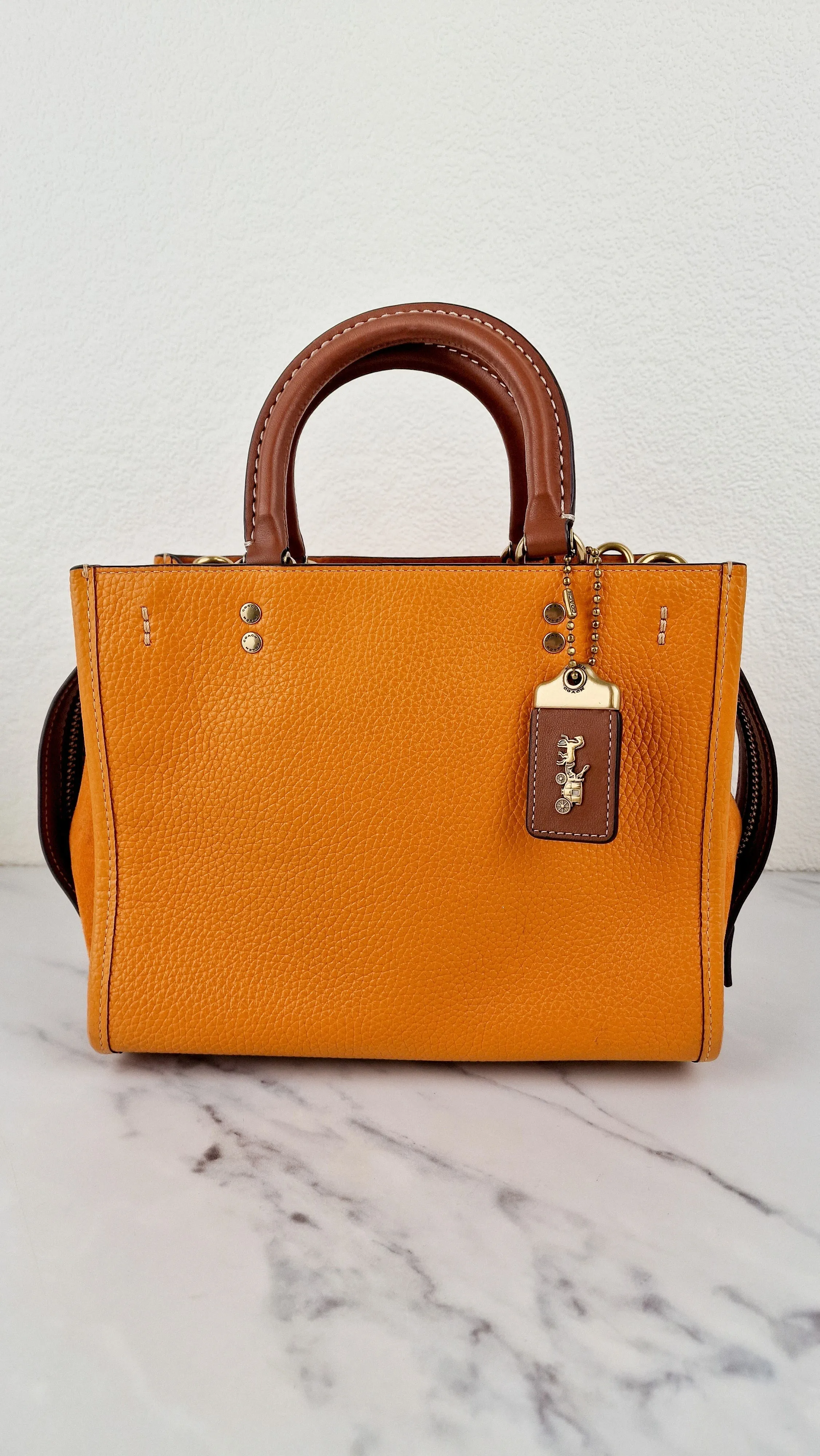 Coach Rogue 25 Colorblock Papaya Orange Leather & Suede - Handbag Crossbody Shoulder Bag - Coach C5575