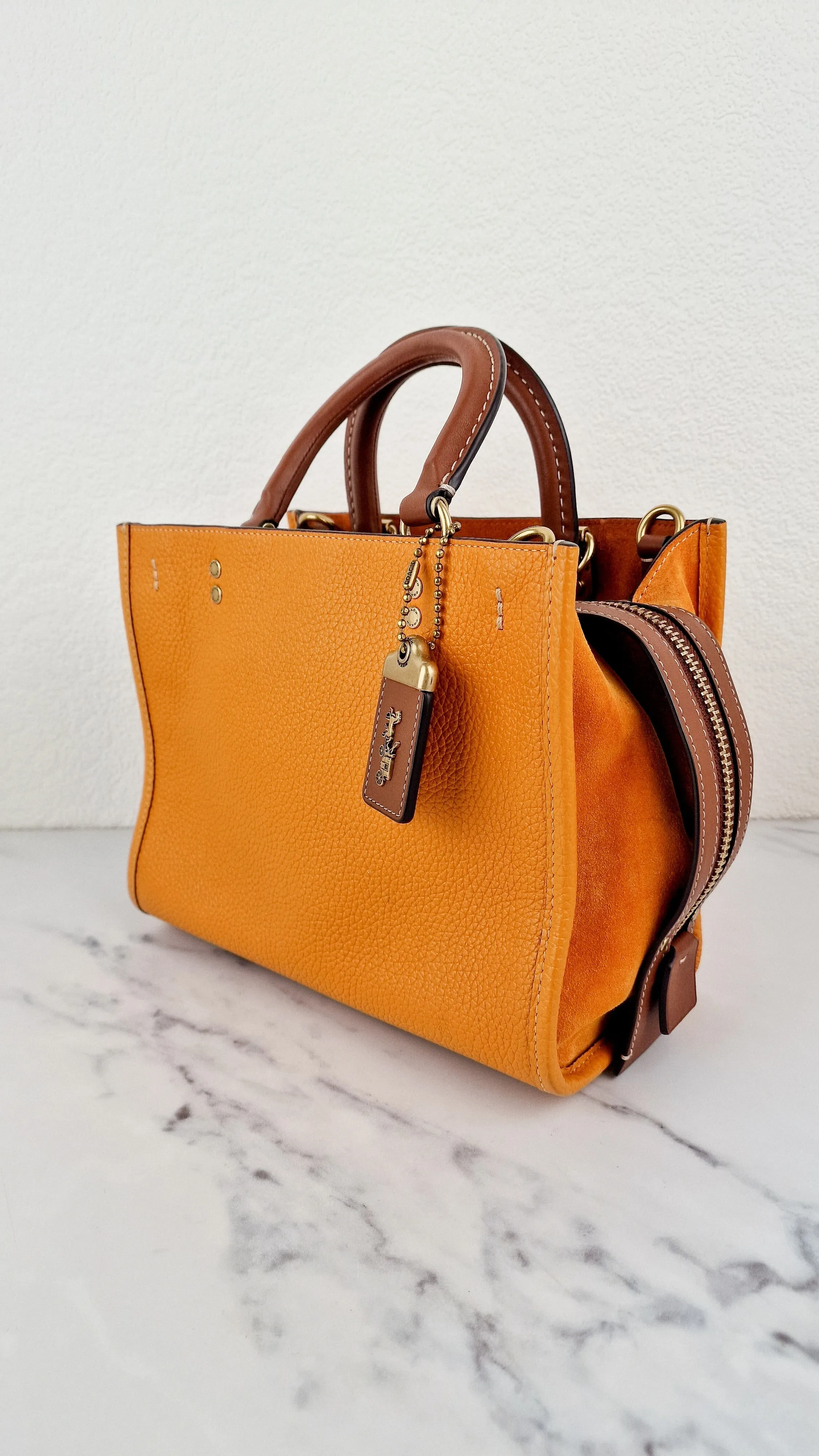 Coach Rogue 25 Colorblock Papaya Orange Leather & Suede - Handbag Crossbody Shoulder Bag - Coach C5575