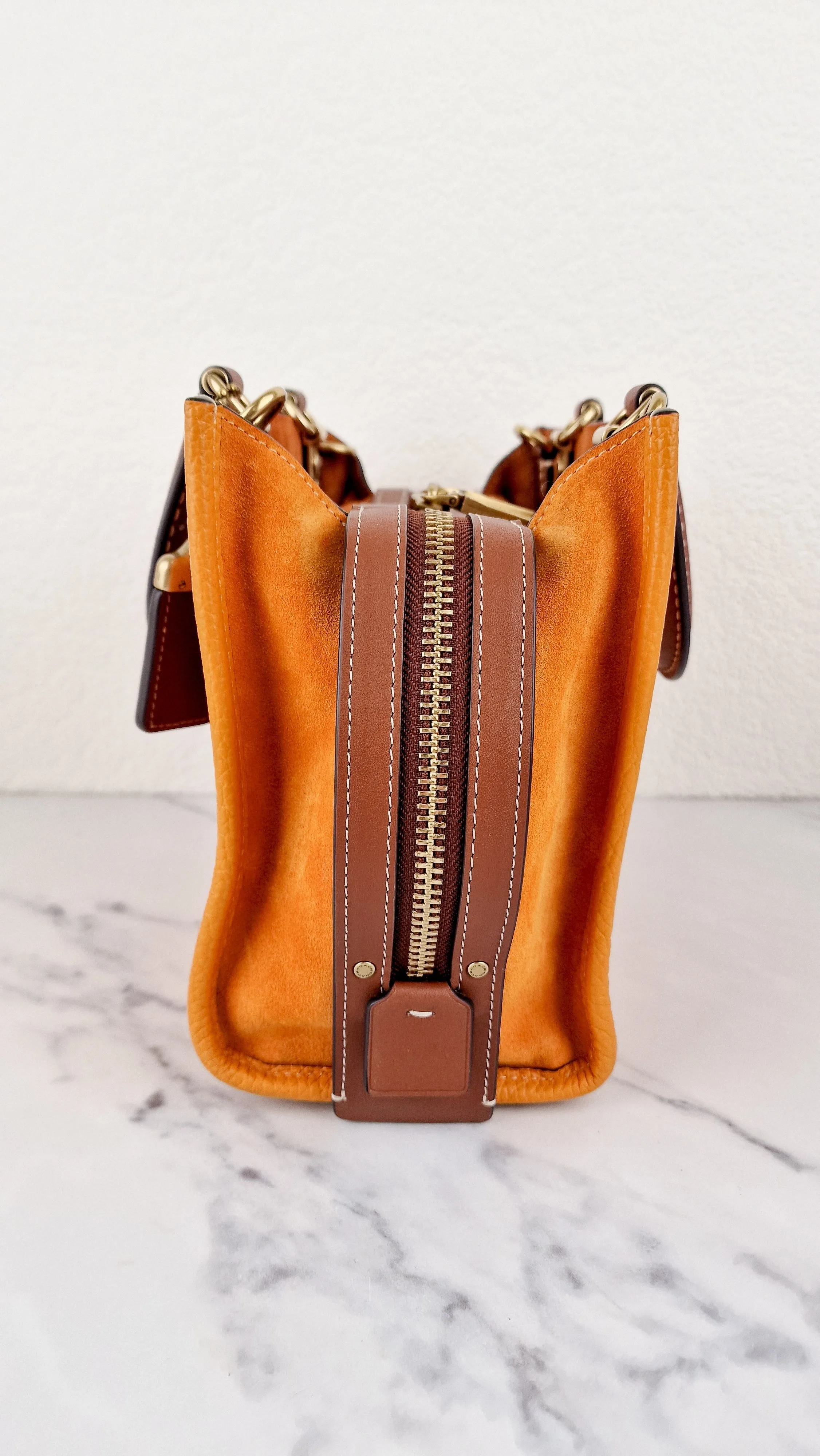 Coach Rogue 25 Colorblock Papaya Orange Leather & Suede - Handbag Crossbody Shoulder Bag - Coach C5575