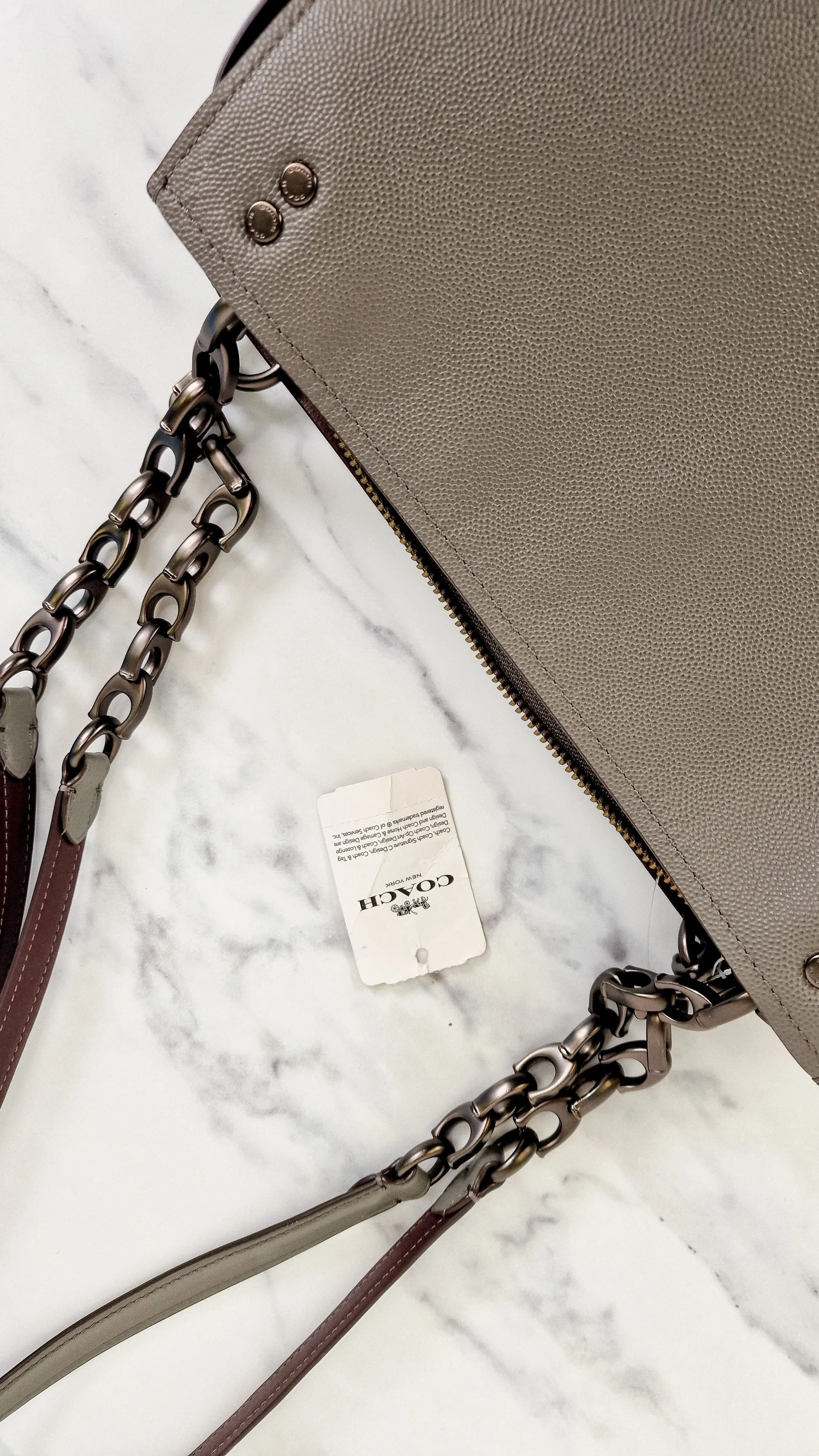 Coach Rogue Shoulder Bag in Grey Grain Leather with Oxblood Lining & C Chain Detail - Coach 26829