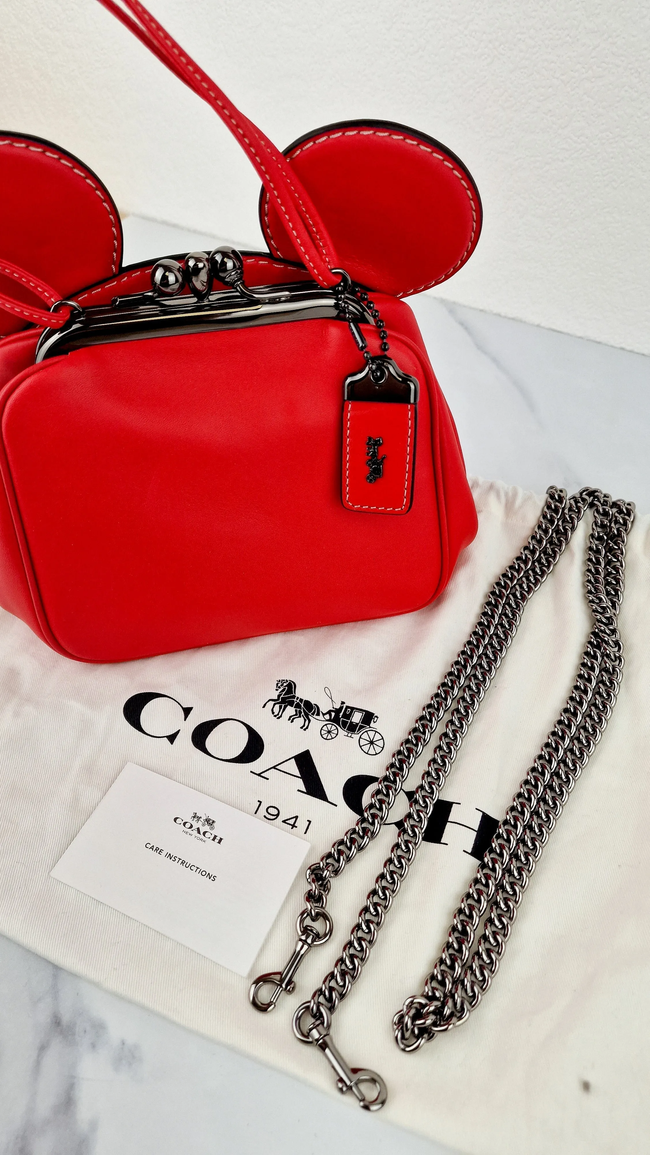 Coach x Disney x Keith Haring Mickey Mouse Ears Bag in Red Smooth Leather With Kisslock & Chain Strap LIMITED EDITION - Handbag Coach 37980