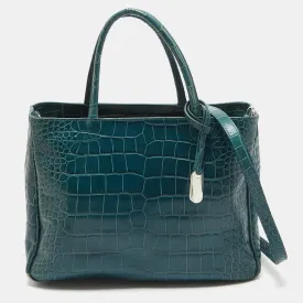 Dark Green Croc Embossed Leather Practica Tote