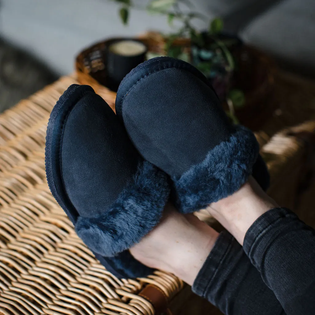 Deluxe Ladies 'Daisy' Sheepskin Slipper Mule - Navy
