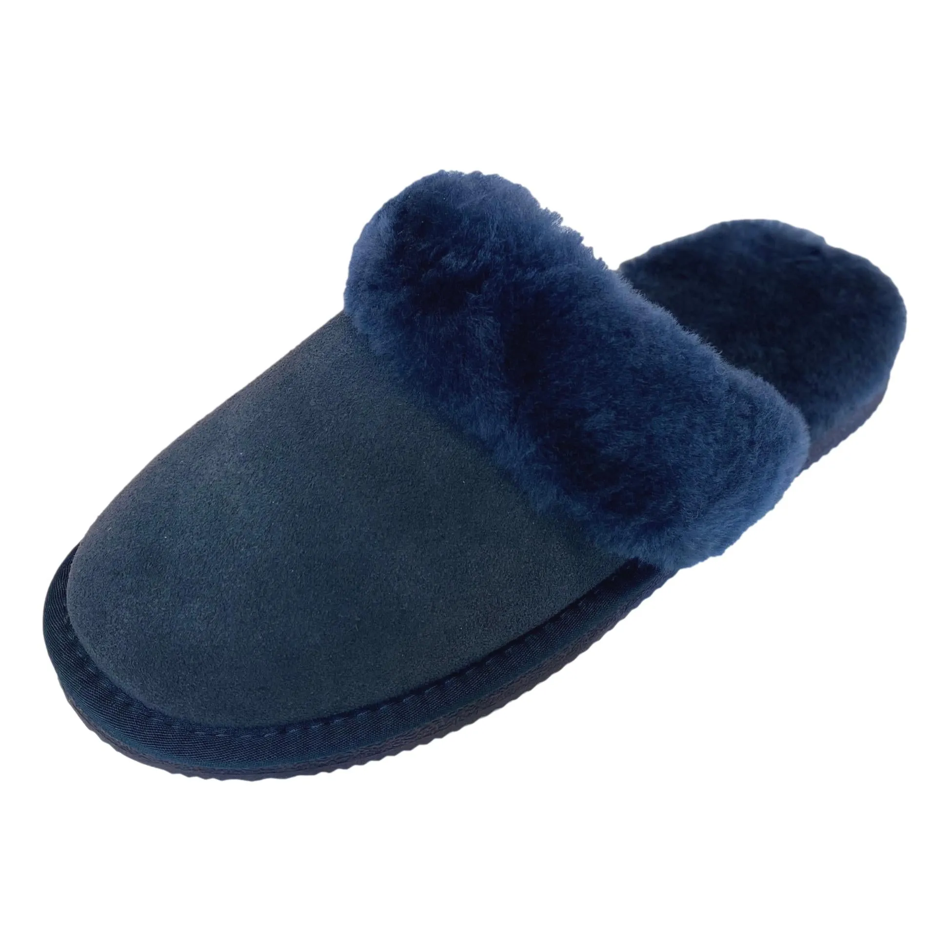 Deluxe Ladies 'Daisy' Sheepskin Slipper Mule - Navy