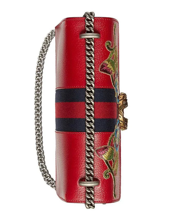 Dionysus Embroidered Leather Shoulder Bag, Red