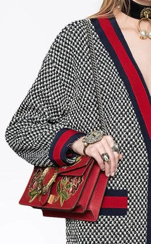 Dionysus Embroidered Leather Shoulder Bag, Red