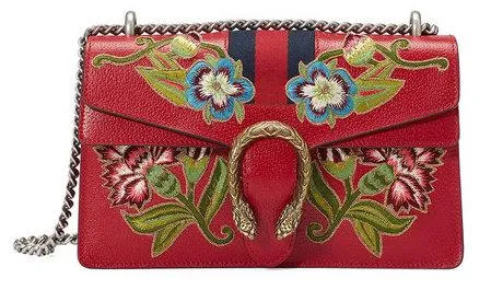 Dionysus Embroidered Leather Shoulder Bag, Red