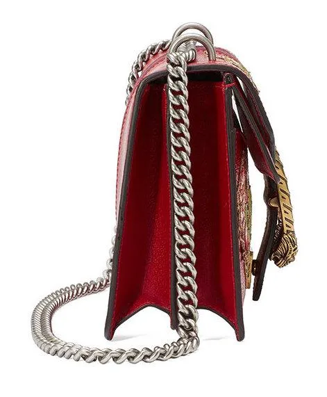 Dionysus Embroidered Leather Shoulder Bag, Red