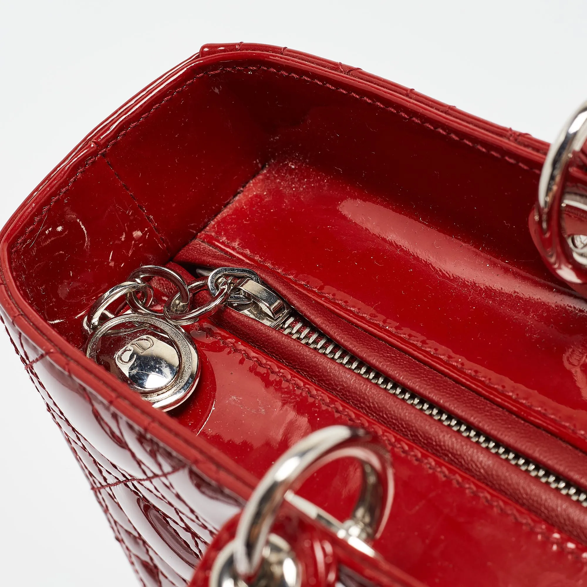 DIOR Red Cannage Patent Leather Large Lady  Tote