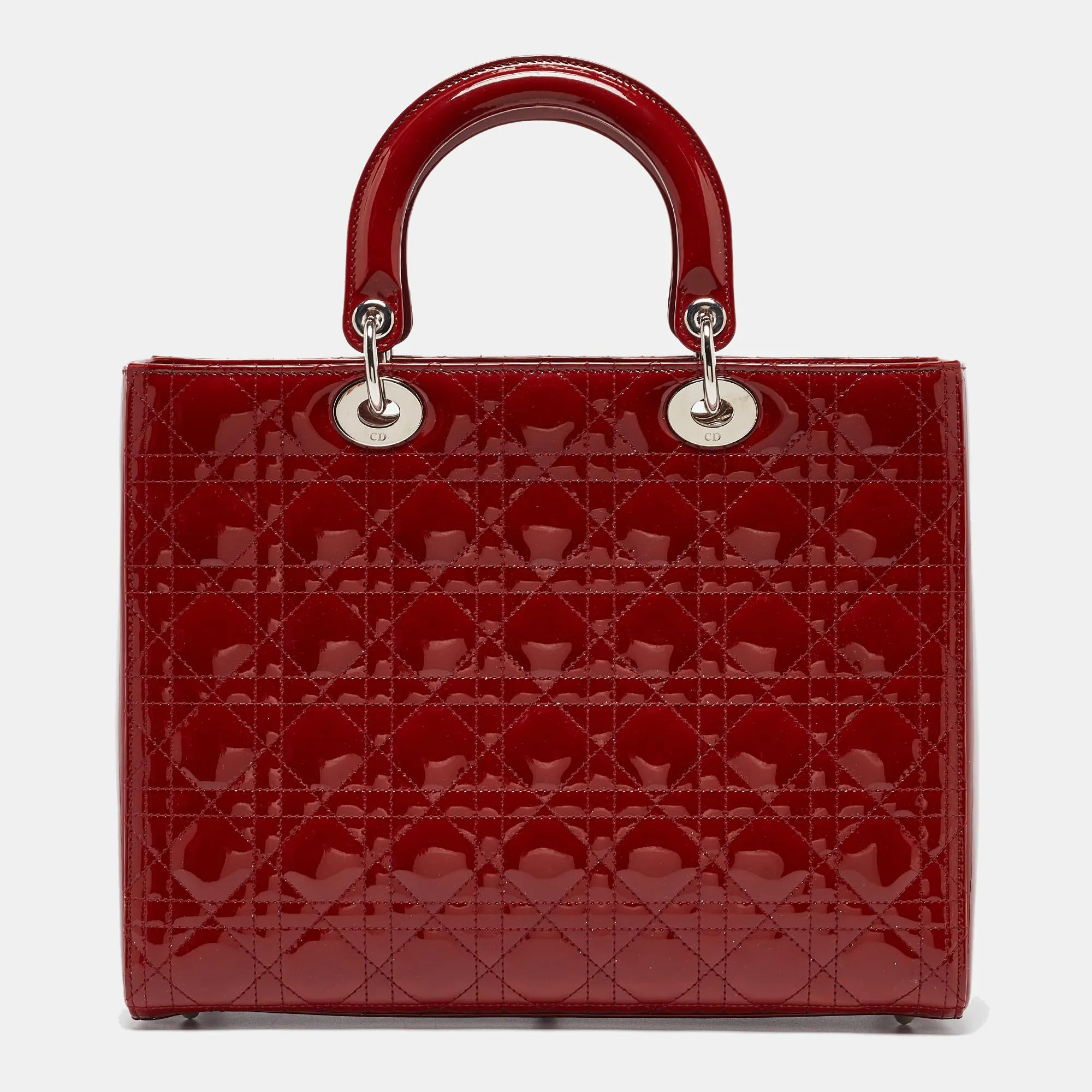 DIOR Red Cannage Patent Leather Large Lady  Tote