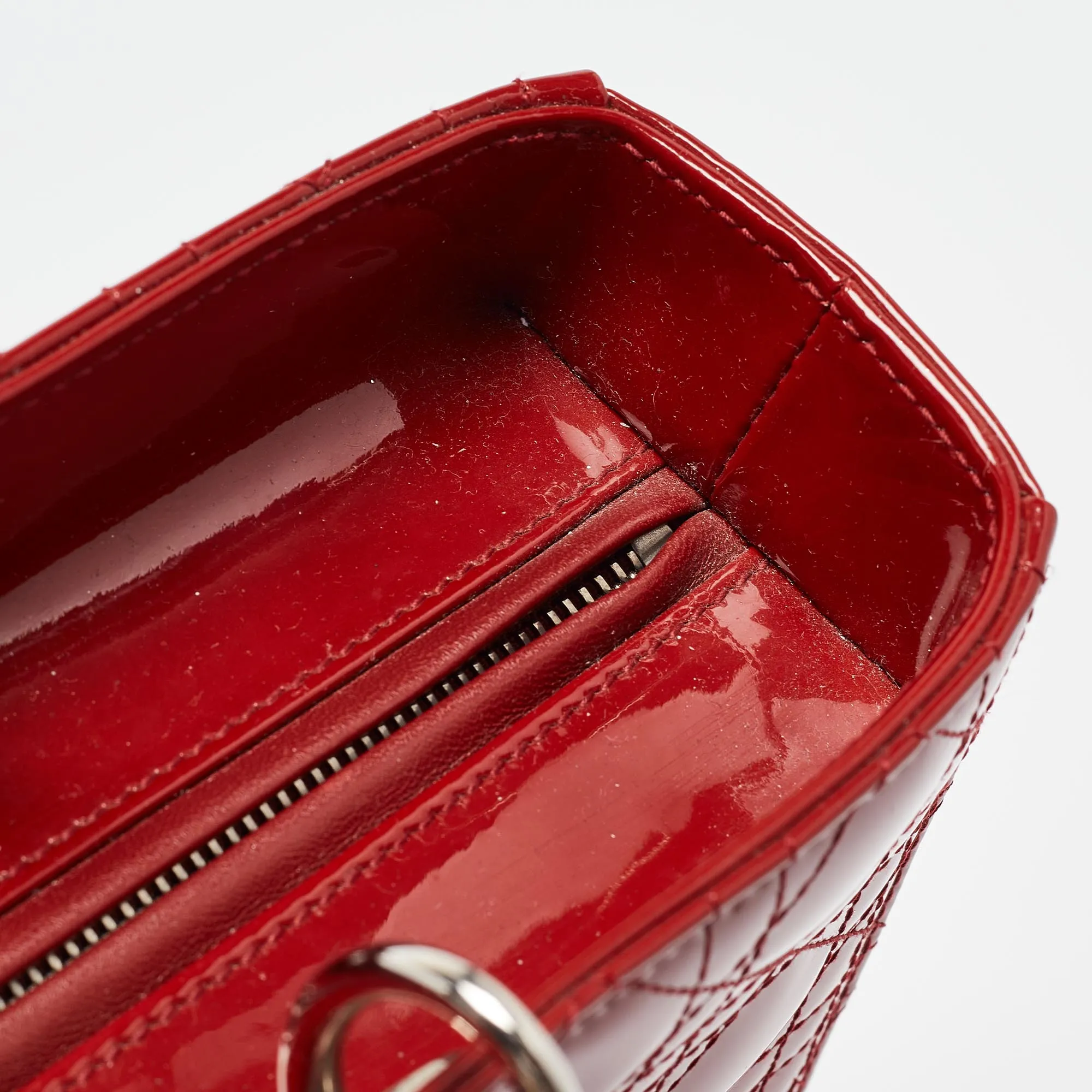 DIOR Red Cannage Patent Leather Large Lady  Tote