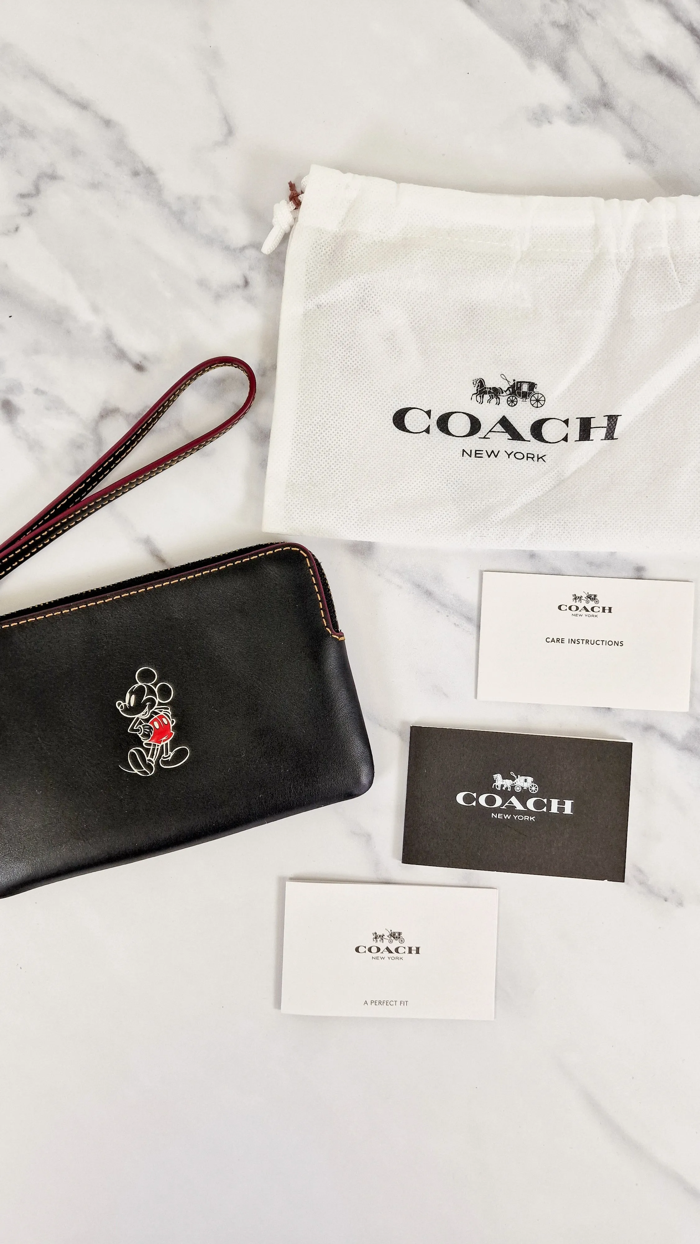 Disney x Coach Mickey Mouse Corner Zip Wristlet Pouch Clutch in Black Smooth Leather - F59528