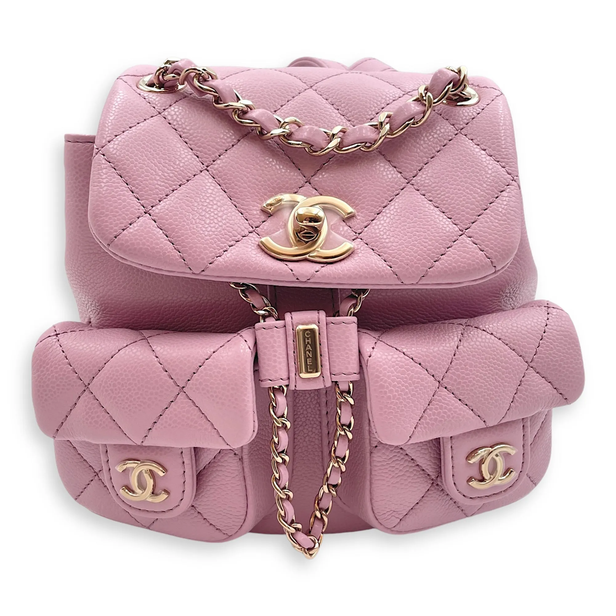 Duma Pink Backpack in Caviar leather, Light Gold hardware