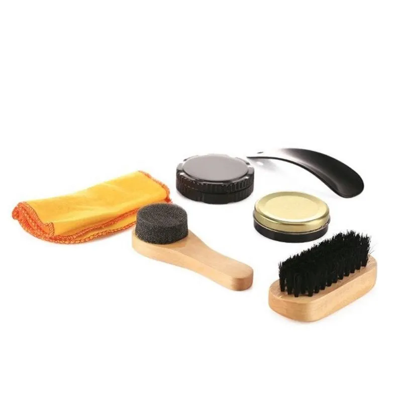 Elegant Leather Portable Shoe Care & Polish Kit 6 Pcs