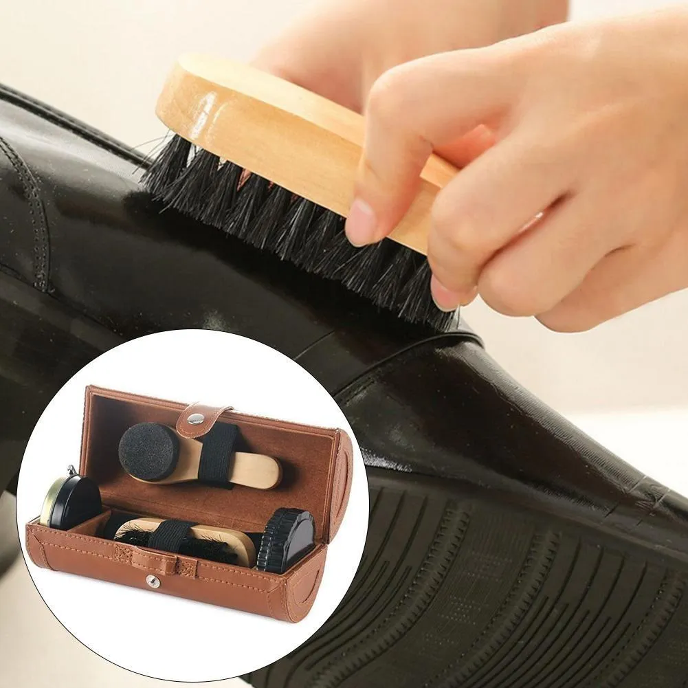 Elegant Leather Portable Shoe Care & Polish Kit 6 Pcs