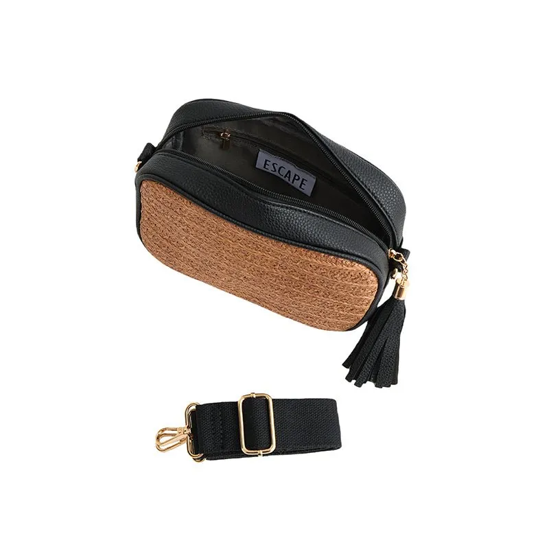 Escape Crossbody Rafia Weave Bag | Brown & Black