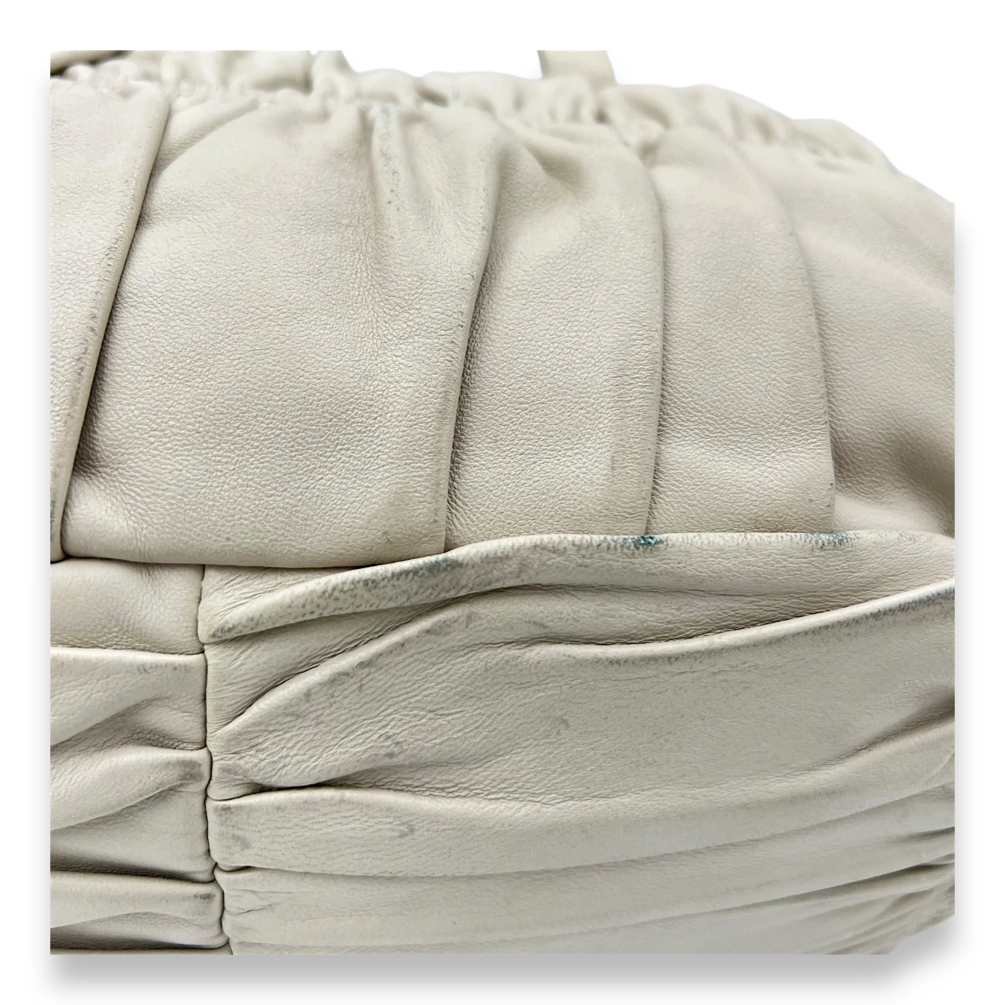 Gaufre Beige Top Handle Bag in Lambskin, Silver hardware
