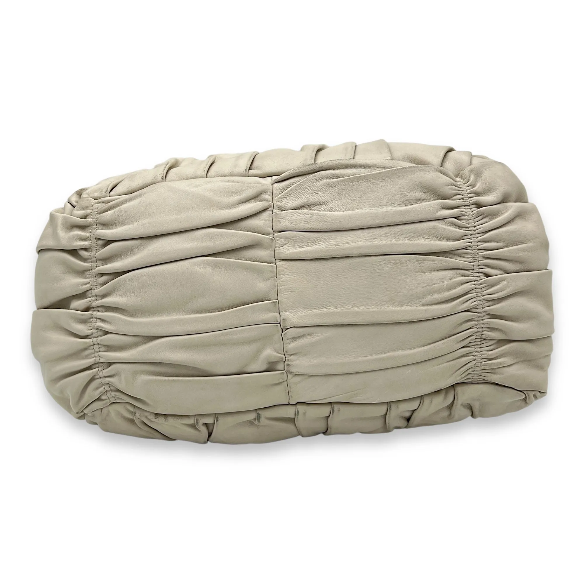 Gaufre Beige Top Handle Bag in Lambskin, Silver hardware