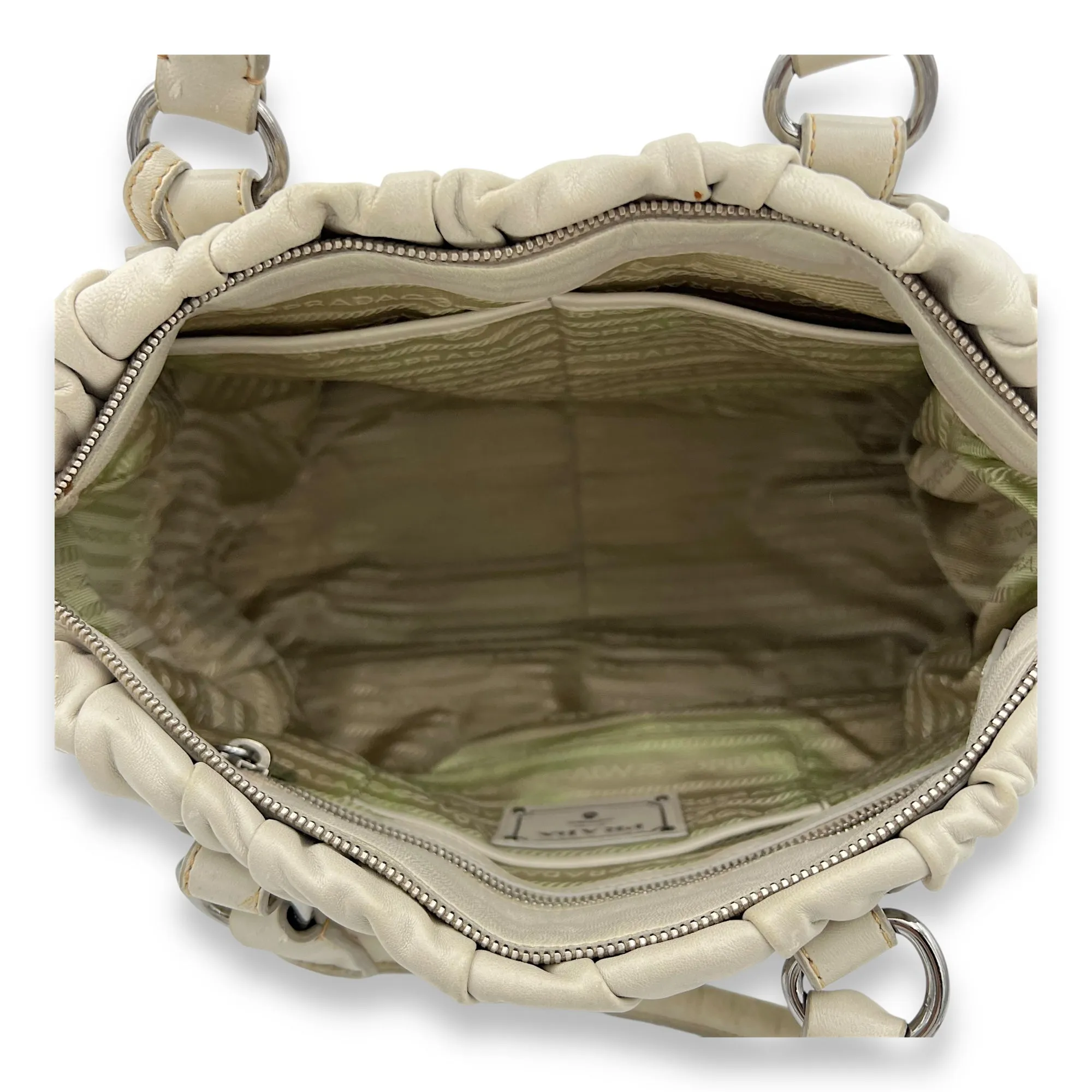 Gaufre Beige Top Handle Bag in Lambskin, Silver hardware