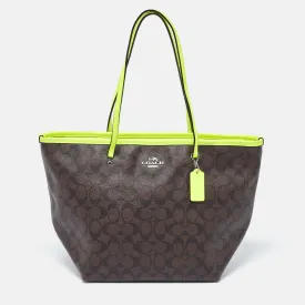 Green/Brown Signature Coated Canvas and Leather Street Zip Tote