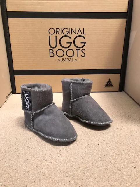 Grey Baby Velcro UGG Boots
