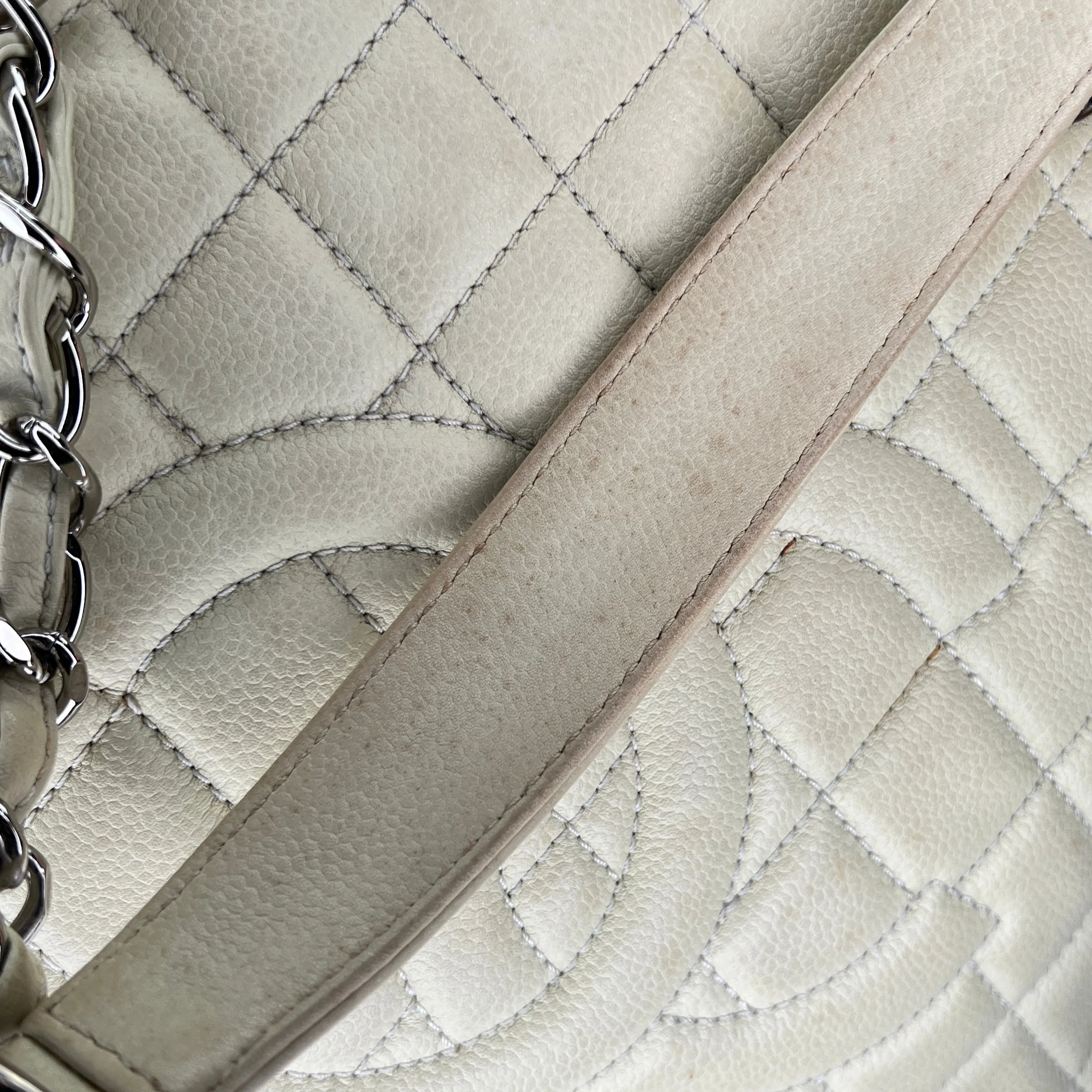 GST Beige Tote Bag in Caviar Leather, Silver hardware