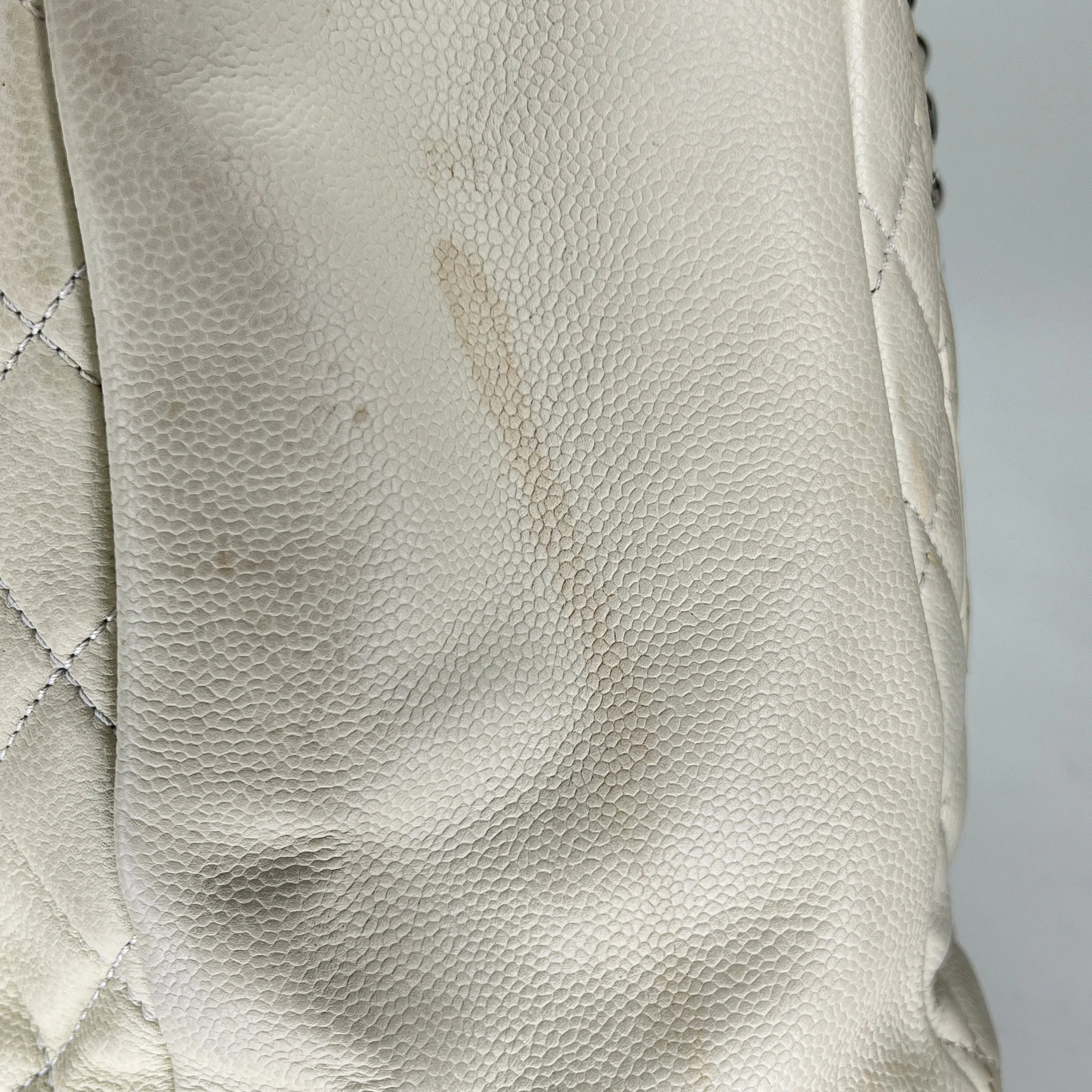 GST Beige Tote Bag in Caviar Leather, Silver hardware