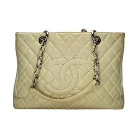GST Beige Tote Bag in Caviar Leather, Silver hardware