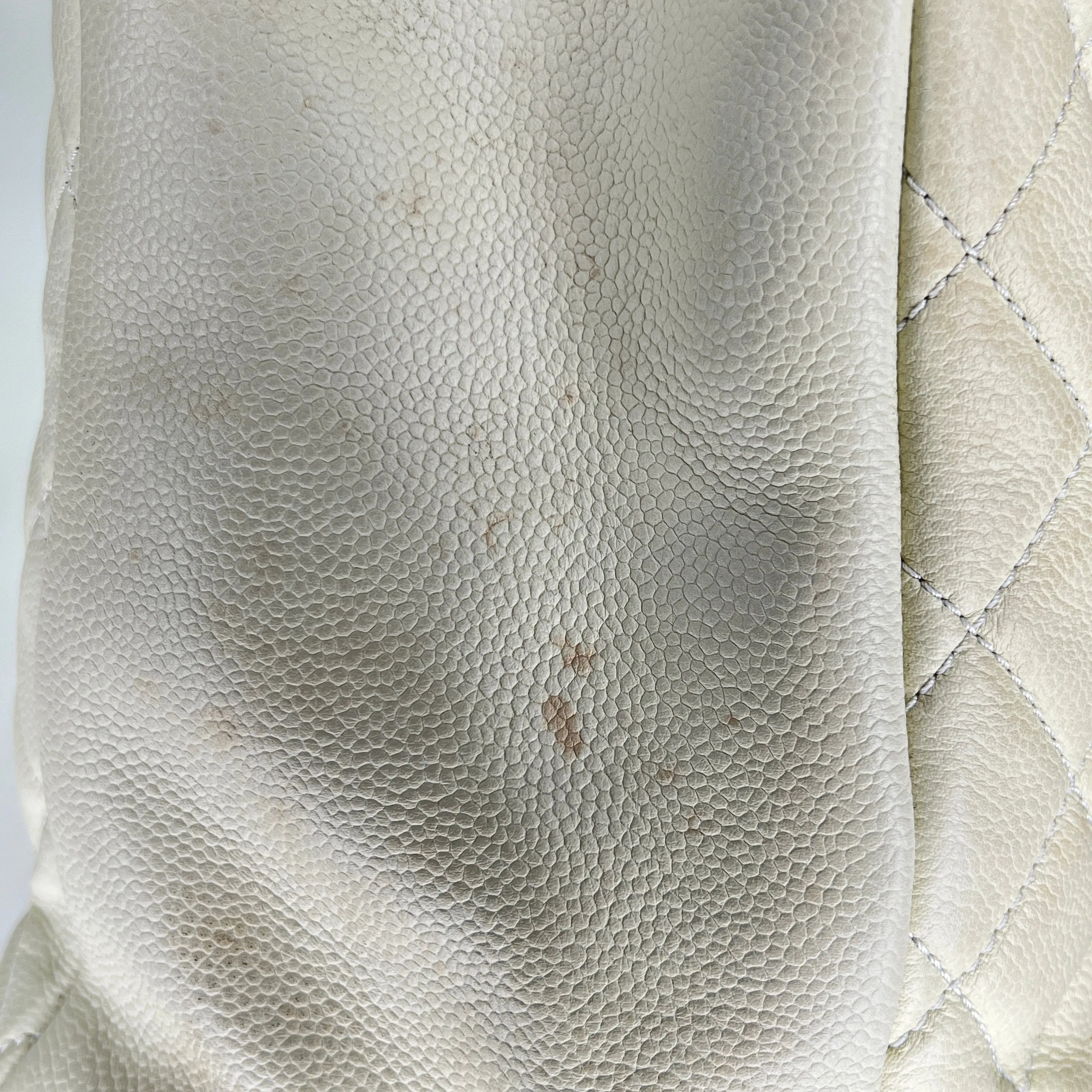 GST Beige Tote Bag in Caviar Leather, Silver hardware