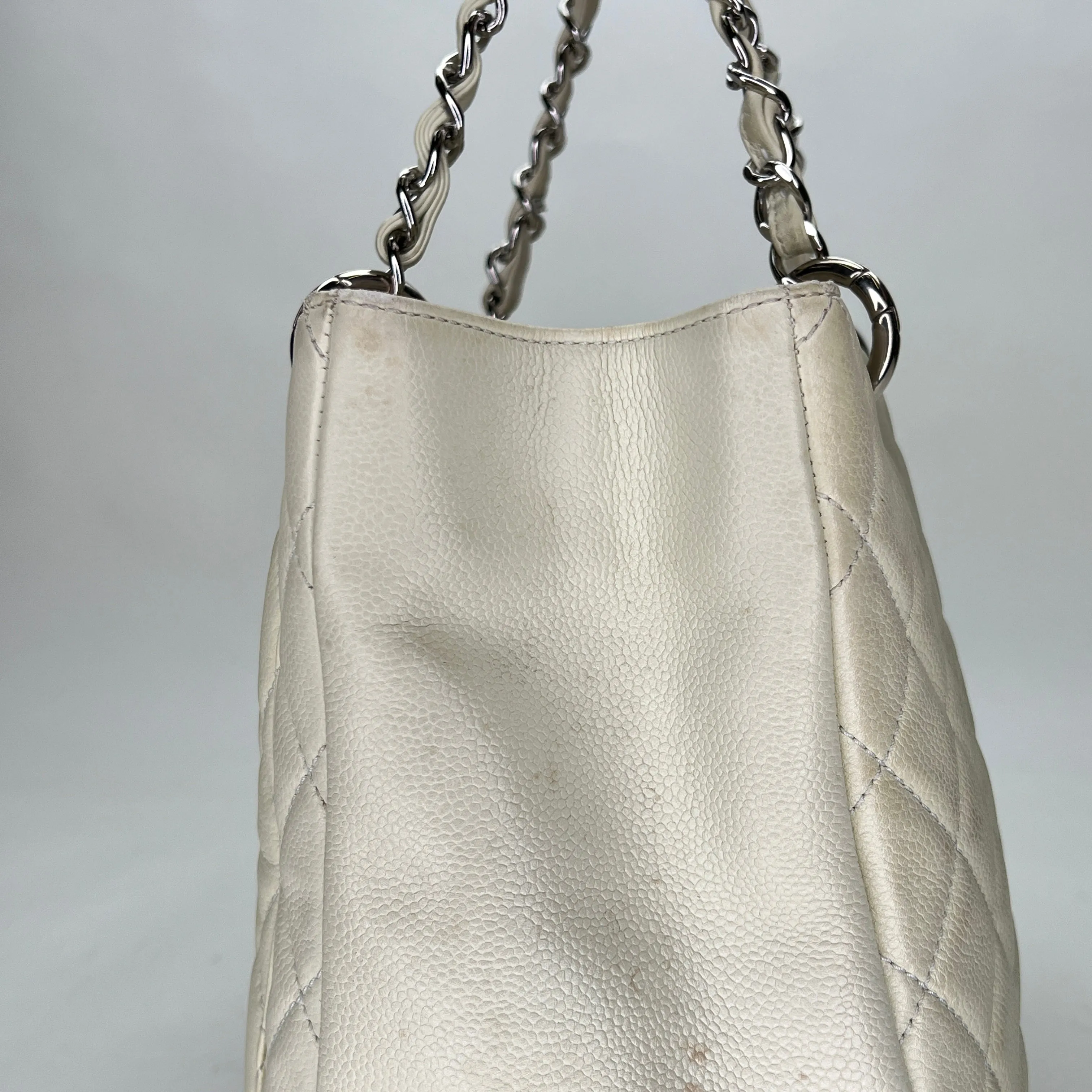 GST Beige Tote Bag in Caviar Leather, Silver hardware
