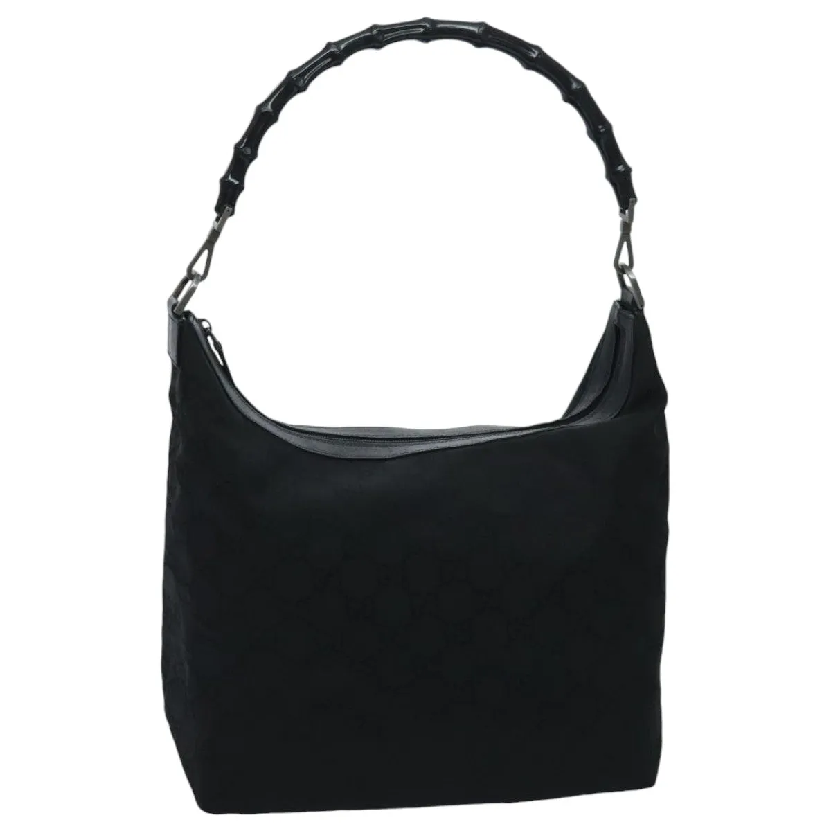 GUCCI Bamboo GG Canvas Shoulder Bag Black Silver ep6142
