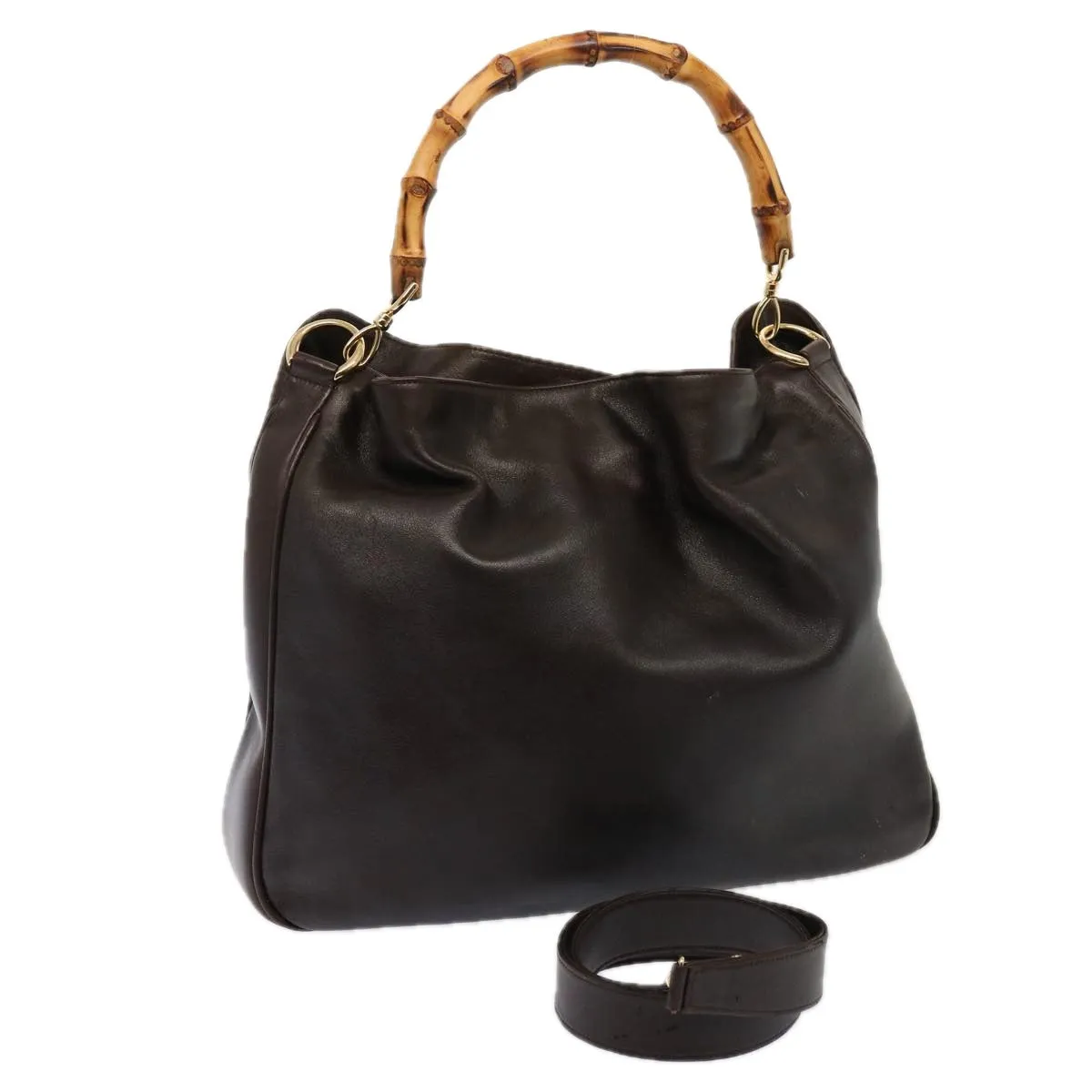 GUCCI Bamboo Shoulder Bag Leather 2way Brown 001 1677 002058 75959