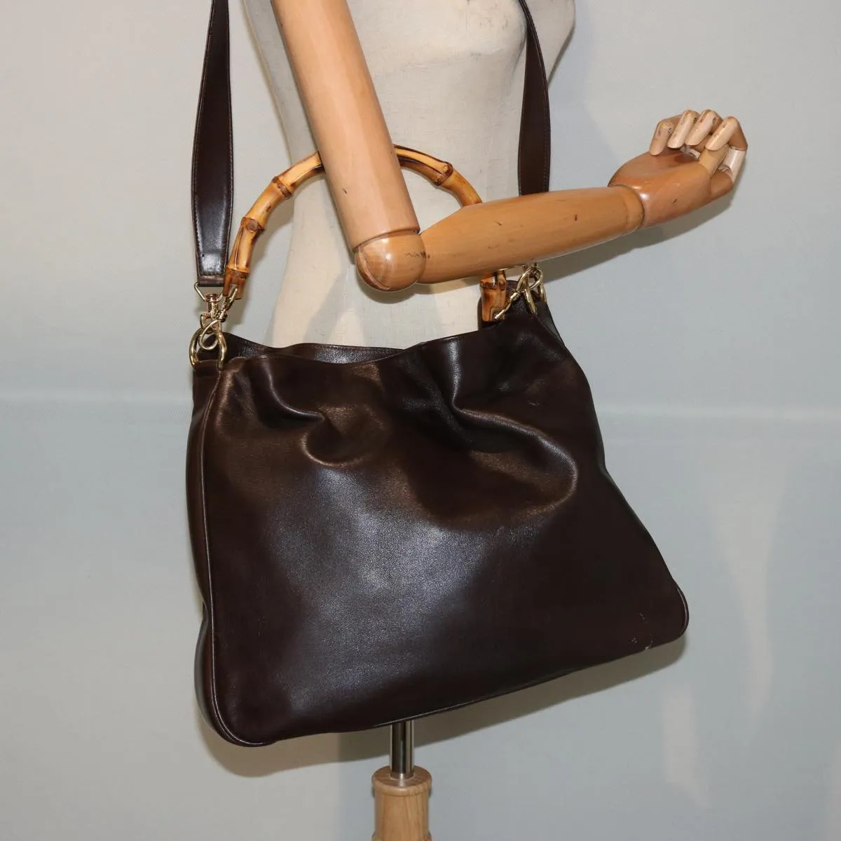 GUCCI Bamboo Shoulder Bag Leather 2way Brown 001 1677 002058 75959