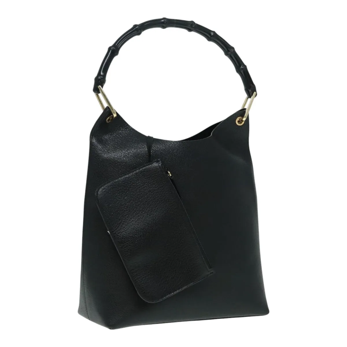 GUCCI Bamboo Shoulder Bag Leather Black Gold 001 1013 1881 ep5939